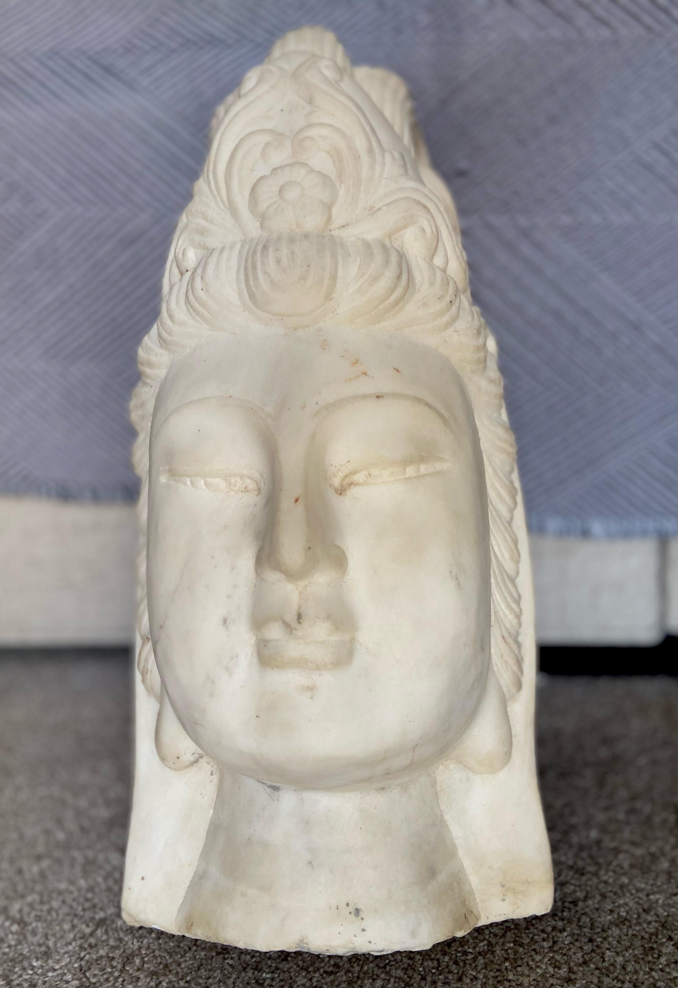 19th Century Asian Marble Quan Yin Buddha Bust or Head