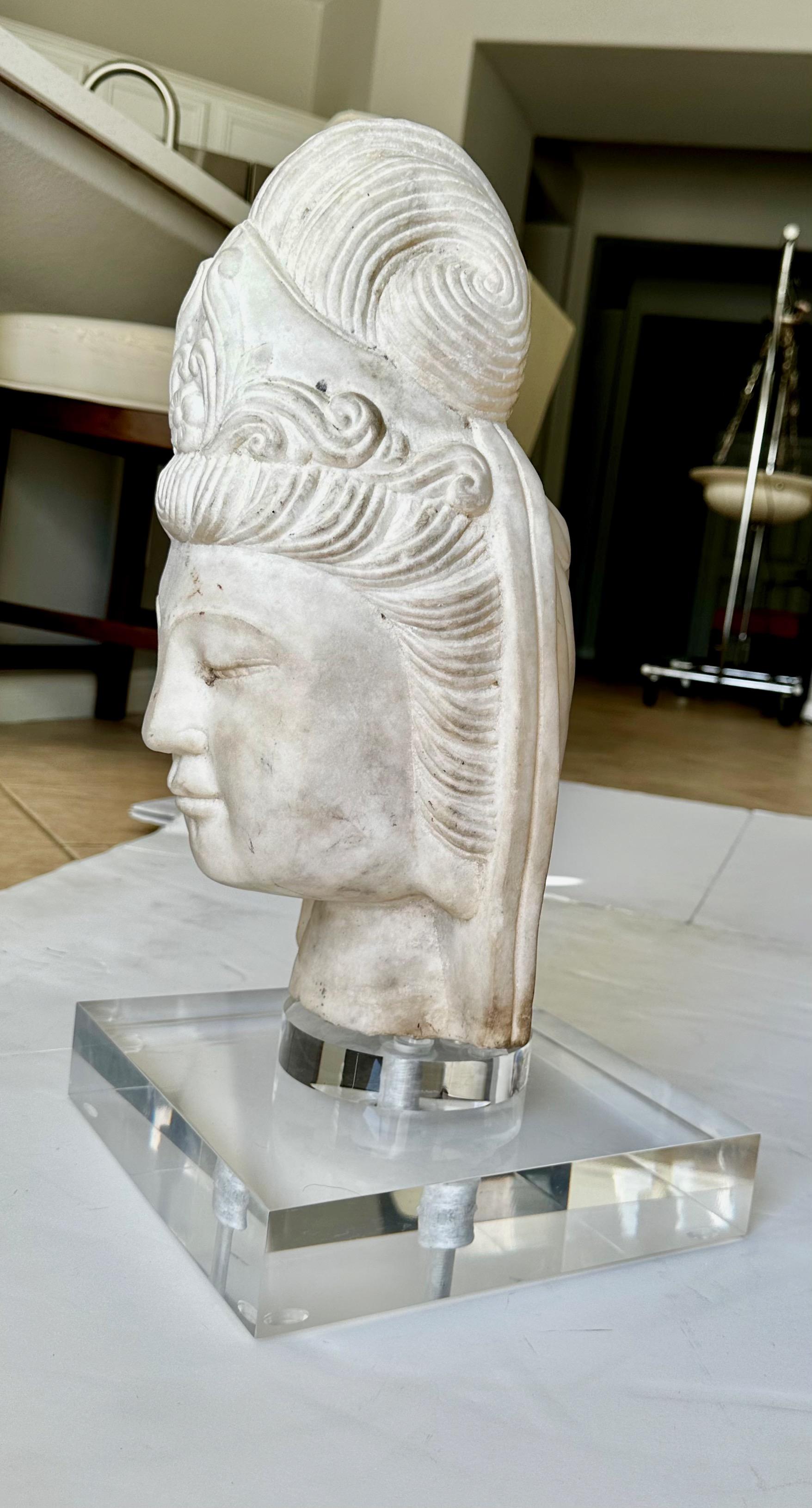 19th Century Asian Marble Quan Yin Buddha Bust or Head For Sale