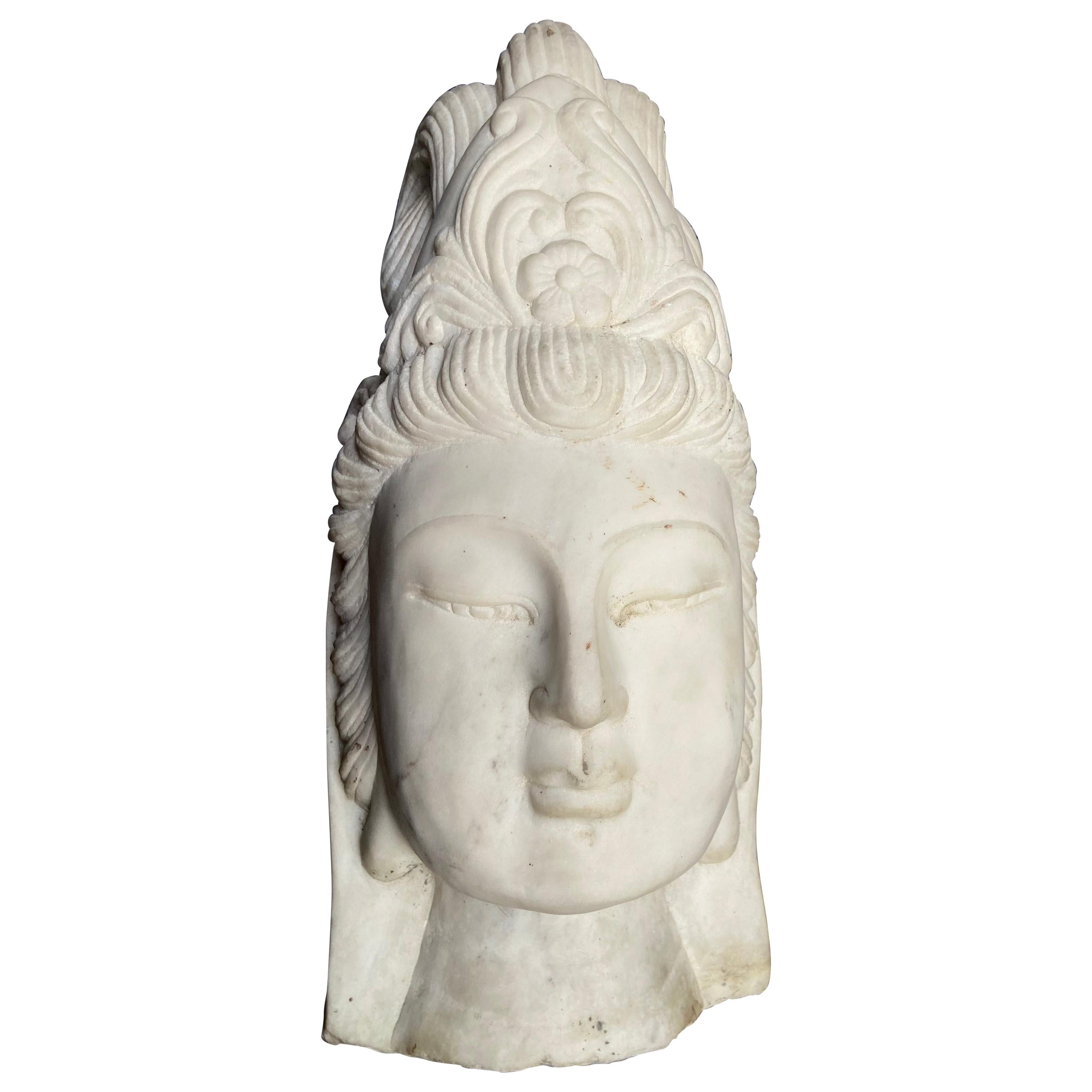 Asian Marble Quan Yin Buddha Bust or Head