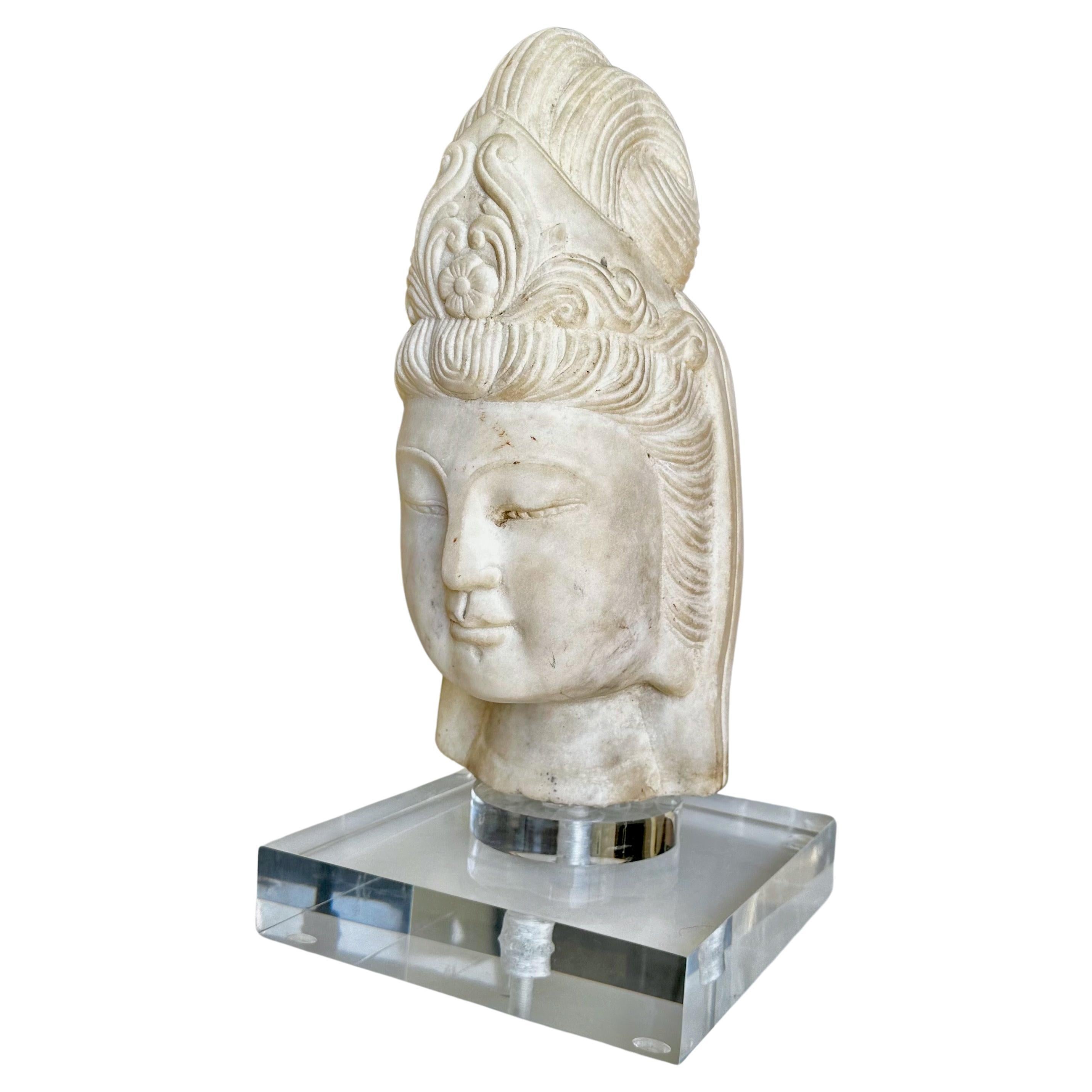 Asian Marble Quan Yin Buddha Bust or Head