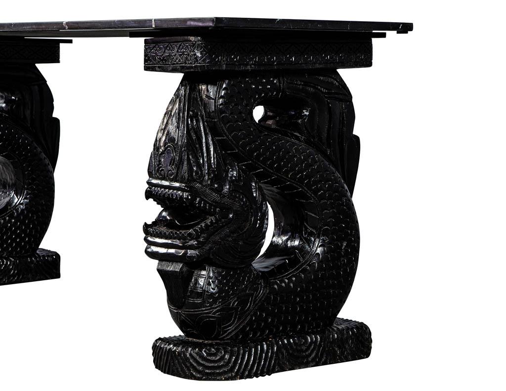 Asian Marble-Top Console with Carved Dragon Pedestals 2