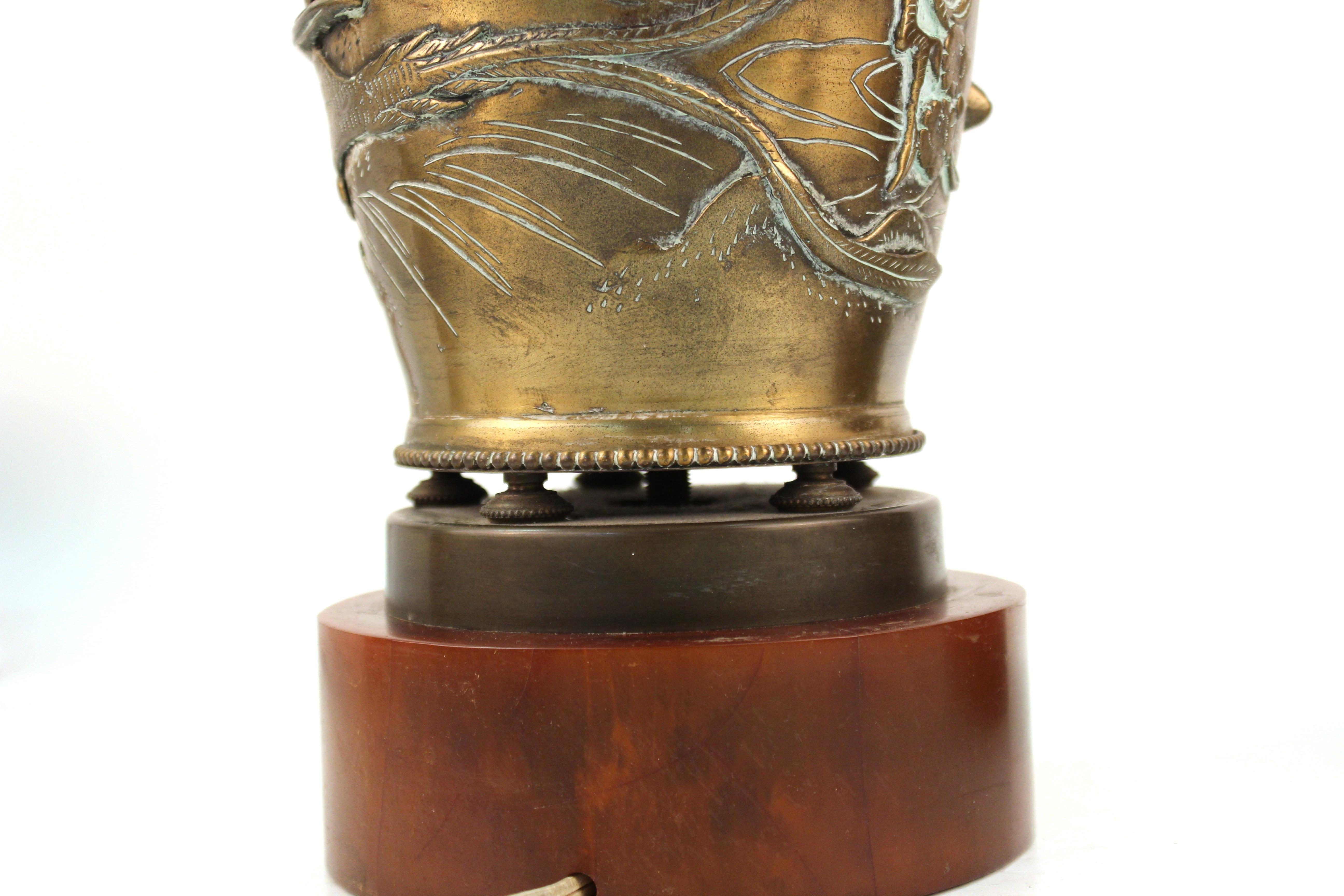 Asian Meiji Manner Brass Vase Table Lamps with Bakelite Bases 6