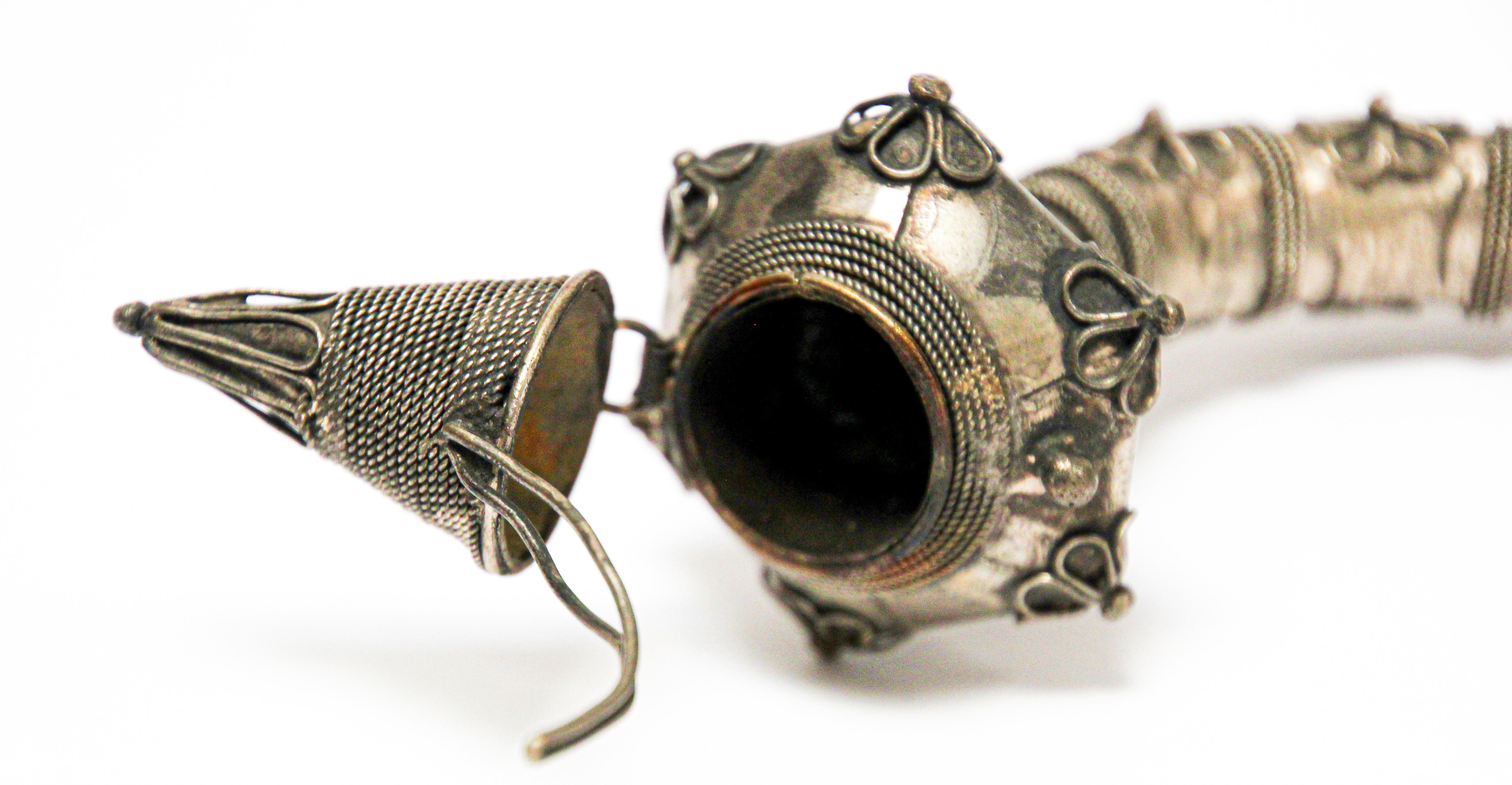 20th Century Asian Metal Filigree Opium Pipe For Sale