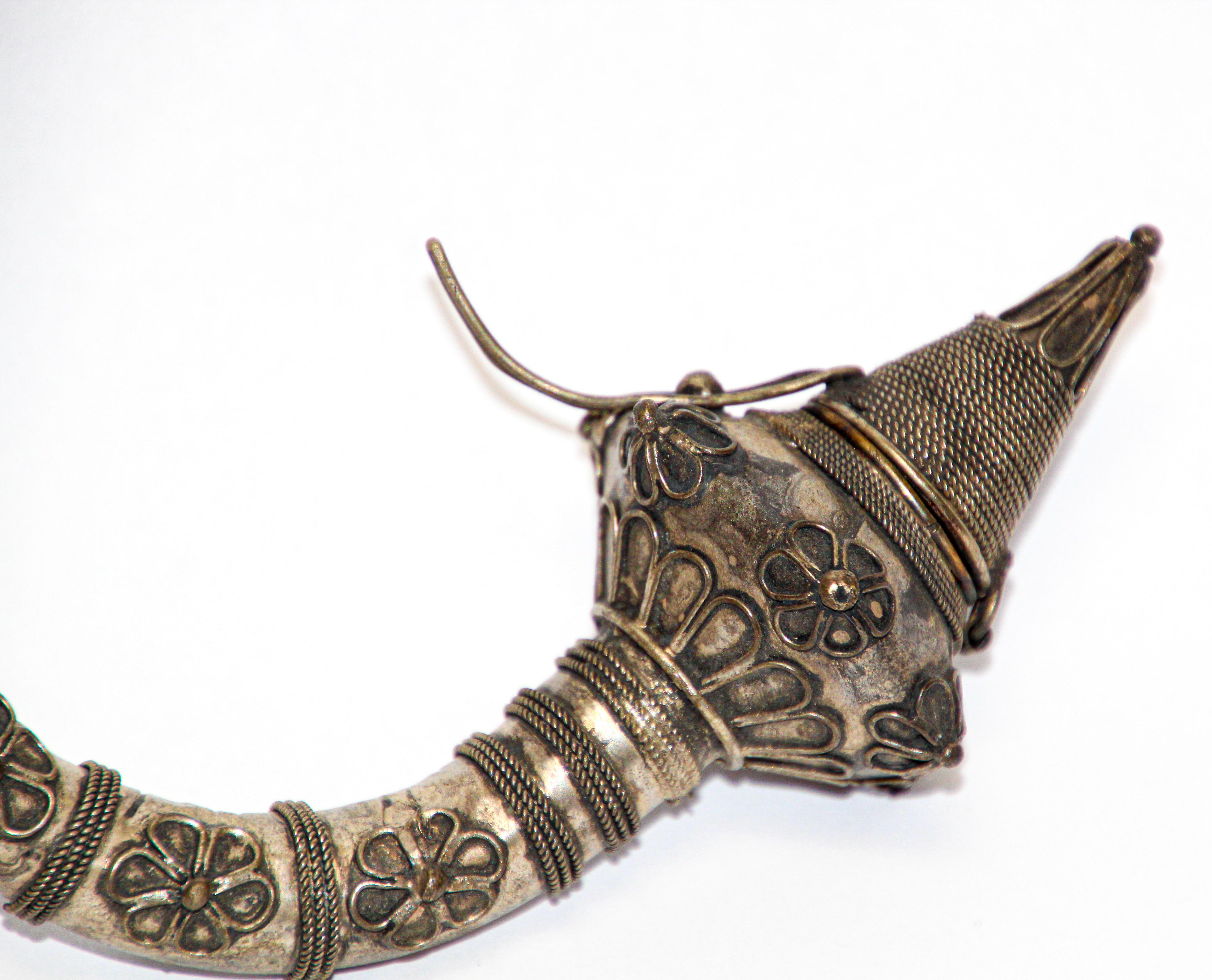 Hong Kong Asian Metal Filigree Opium Pipe For Sale