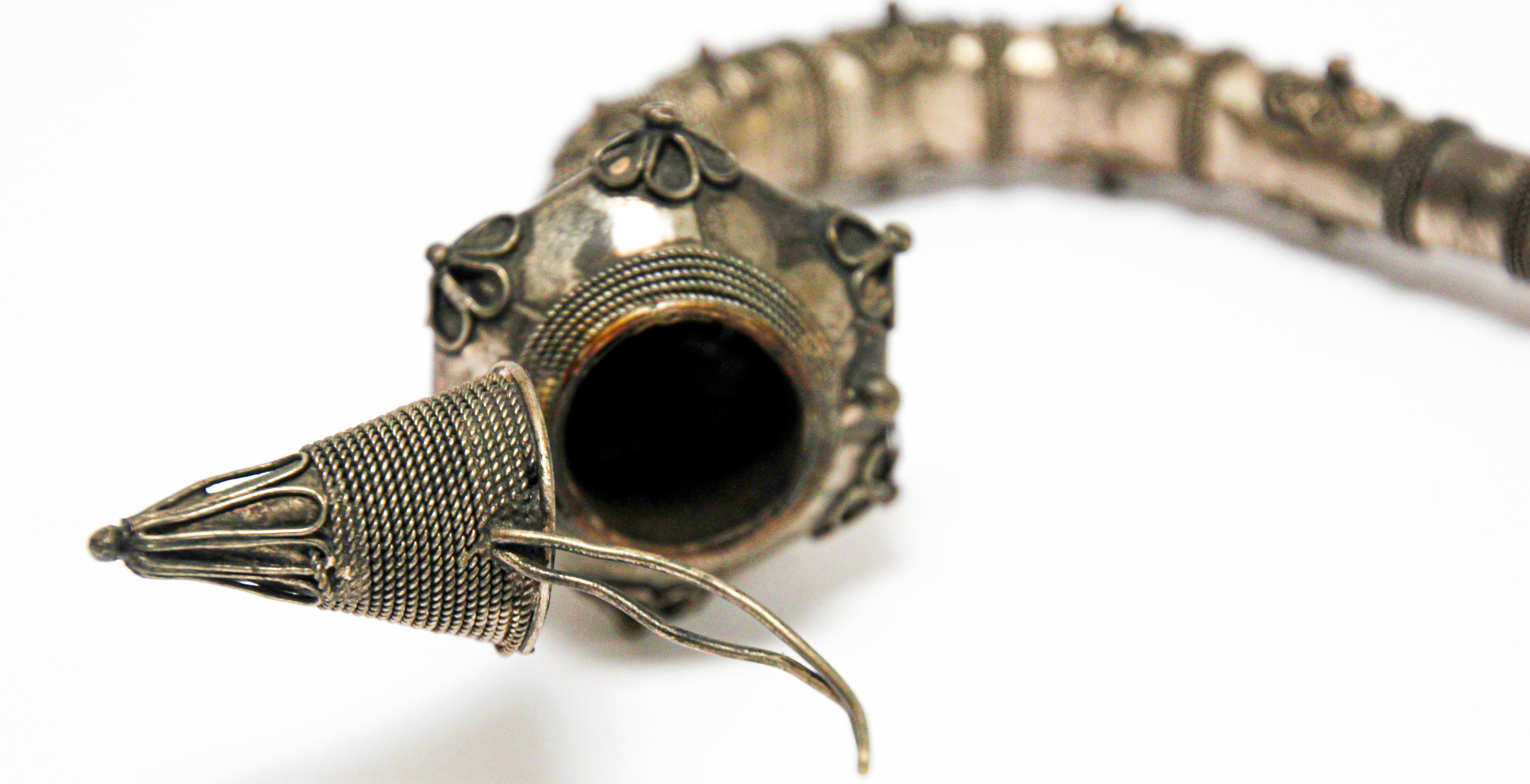 Asian Metal Filigree Opium Pipe In Good Condition For Sale In North Hollywood, CA