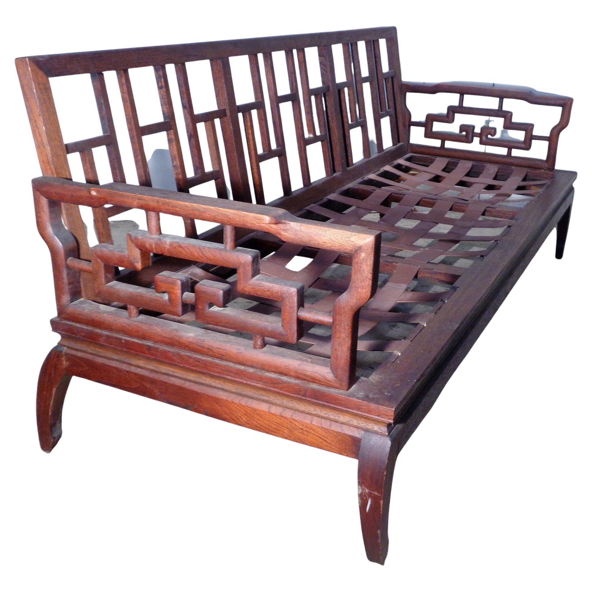 Asian Ming Style Carved Mahogany Sofa Settee, 1940-1960 For Sale 2