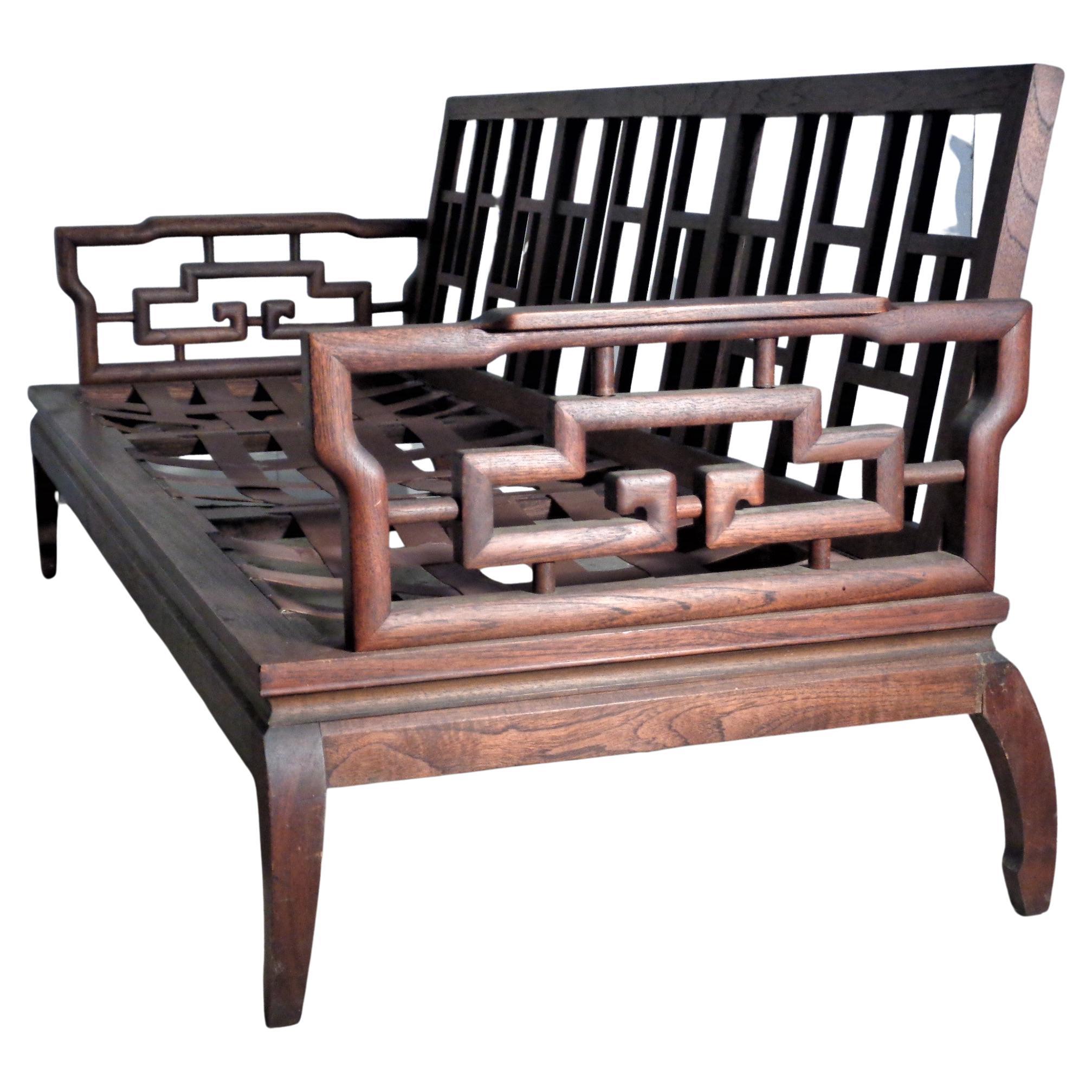Asian Ming Style Carved Mahogany Sofa Settee, 1940-1960 For Sale 3