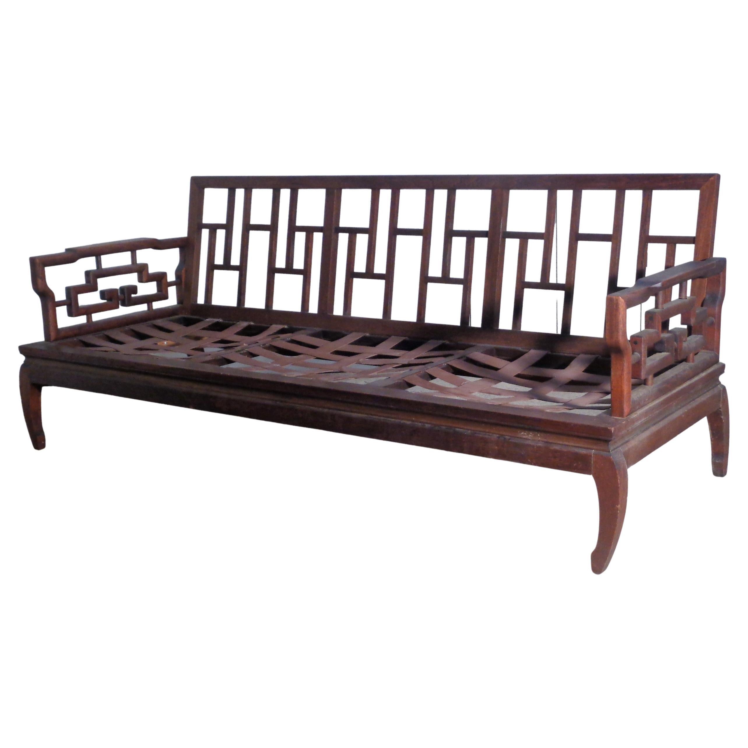 Singaporean Asian Ming Style Carved Mahogany Sofa Settee, 1940-1960 For Sale
