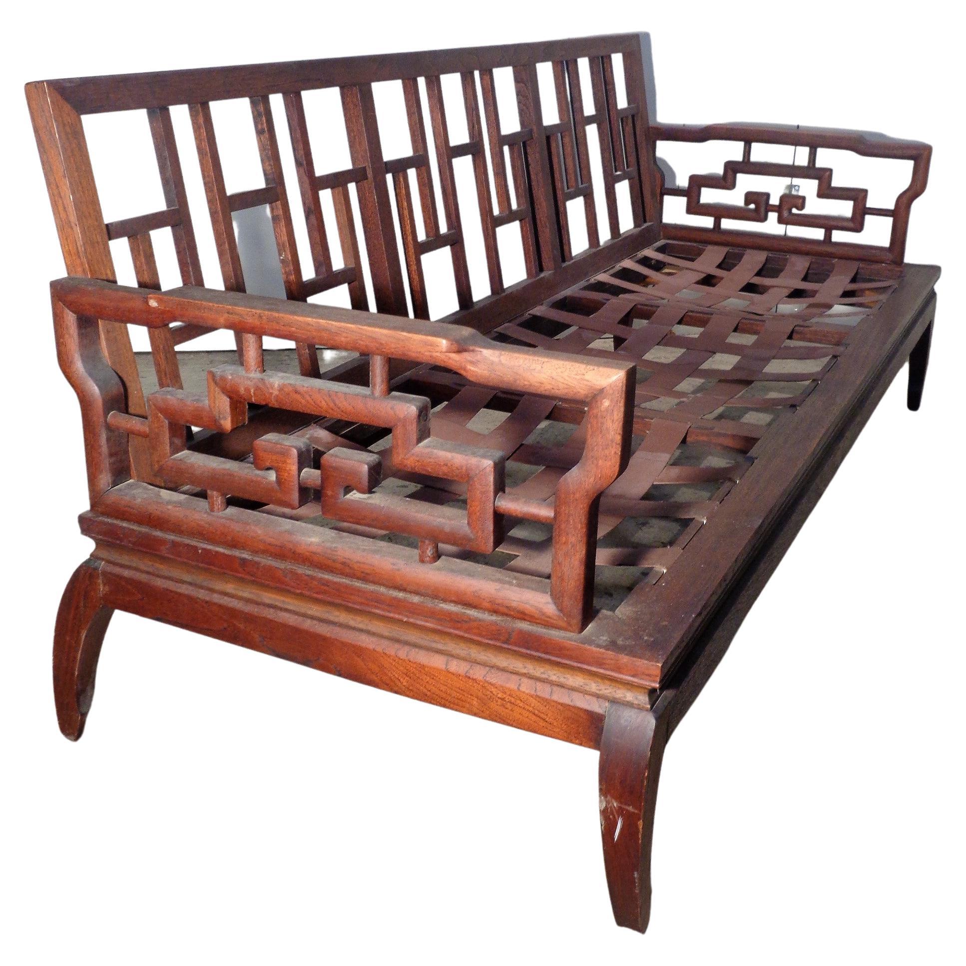 Hand-Carved Asian Ming Style Carved Mahogany Sofa Settee, 1940-1960 For Sale