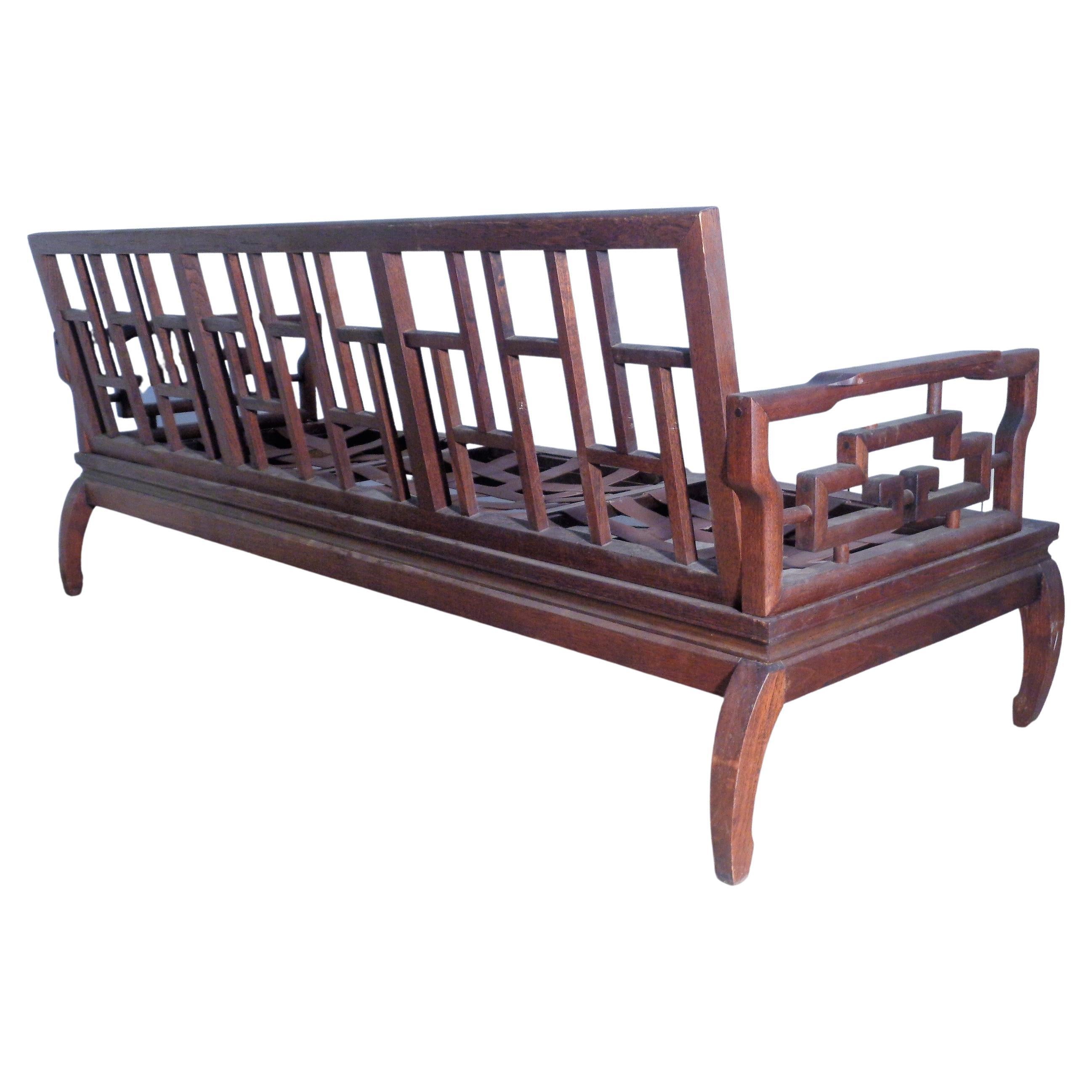 20th Century Asian Ming Style Carved Mahogany Sofa Settee, 1940-1960 For Sale