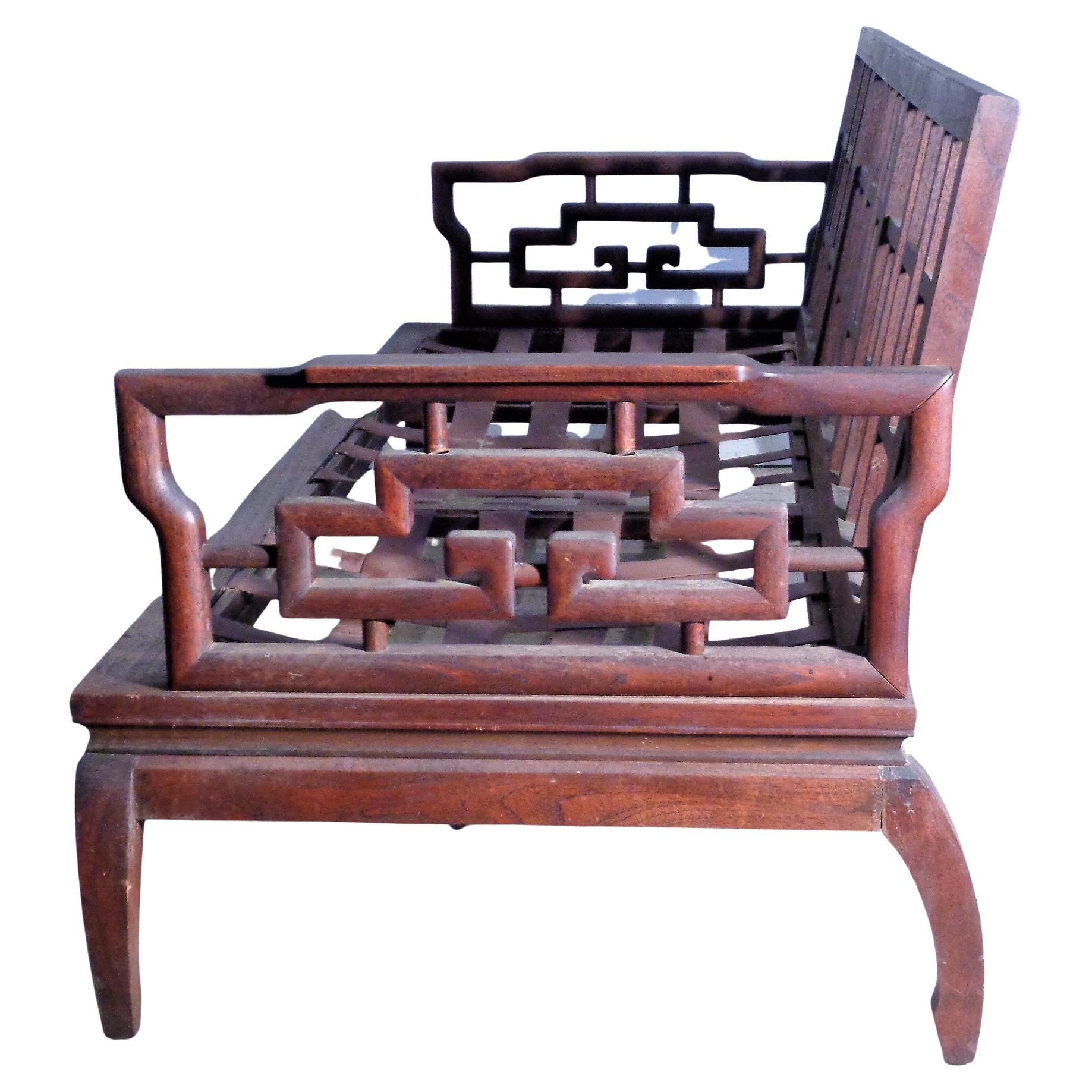 Hardwood Asian Ming Style Carved Mahogany Sofa Settee, 1940-1960 For Sale