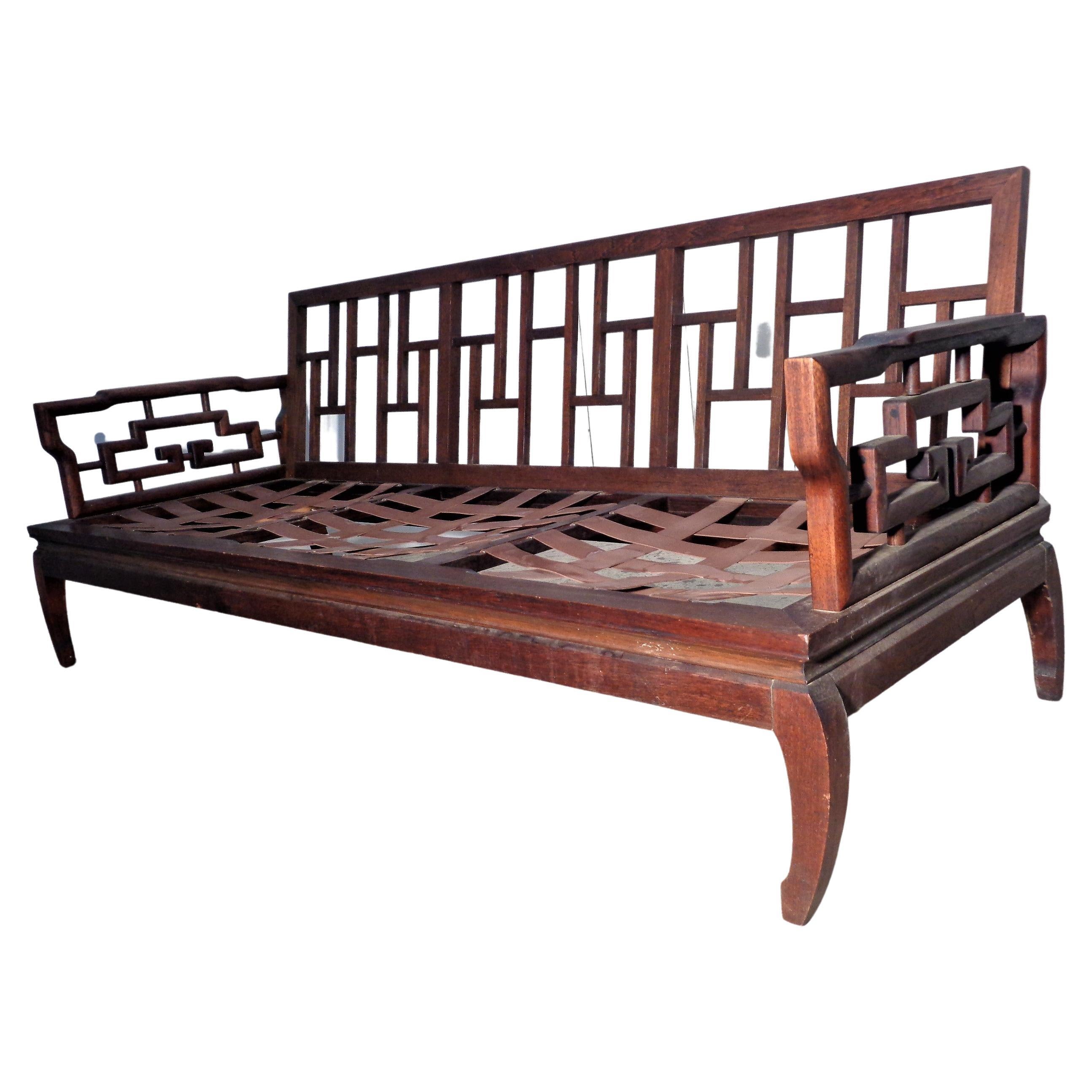 Asian Ming Style Carved Mahogany Sofa Settee, 1940-1960
