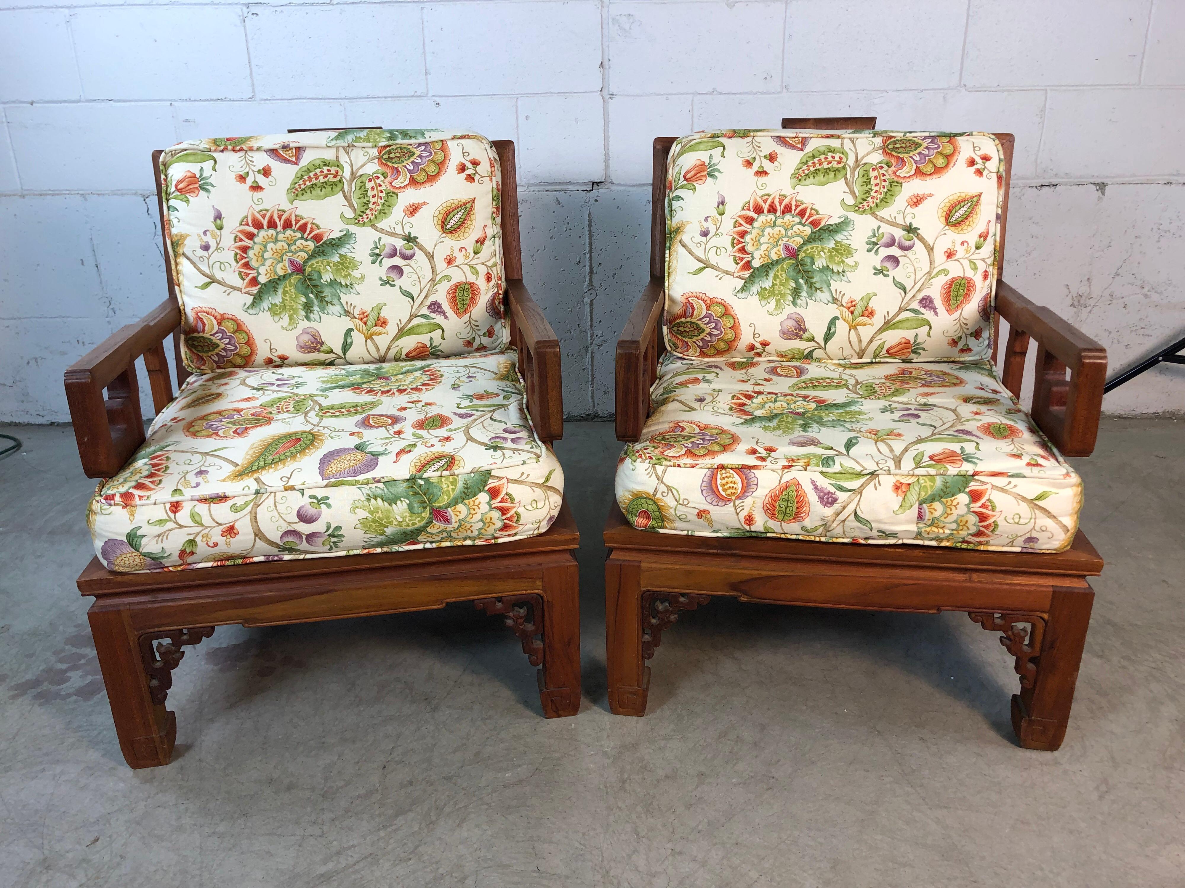 Asian Ming Style Low Carved Armchairs, Pair For Sale 6