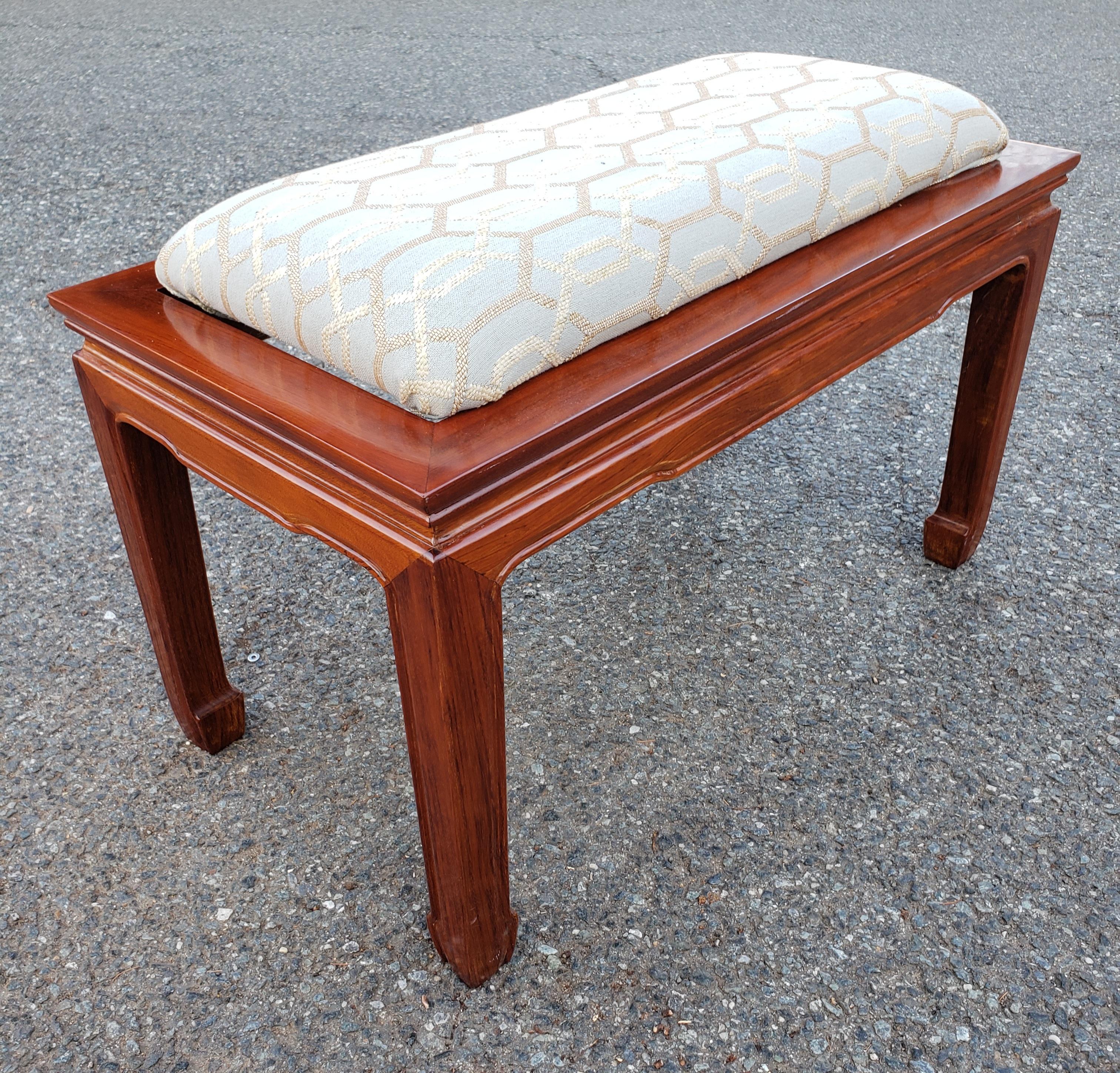 20th Century Asian Ming Style Rosewood Upholstered Bench For Sale