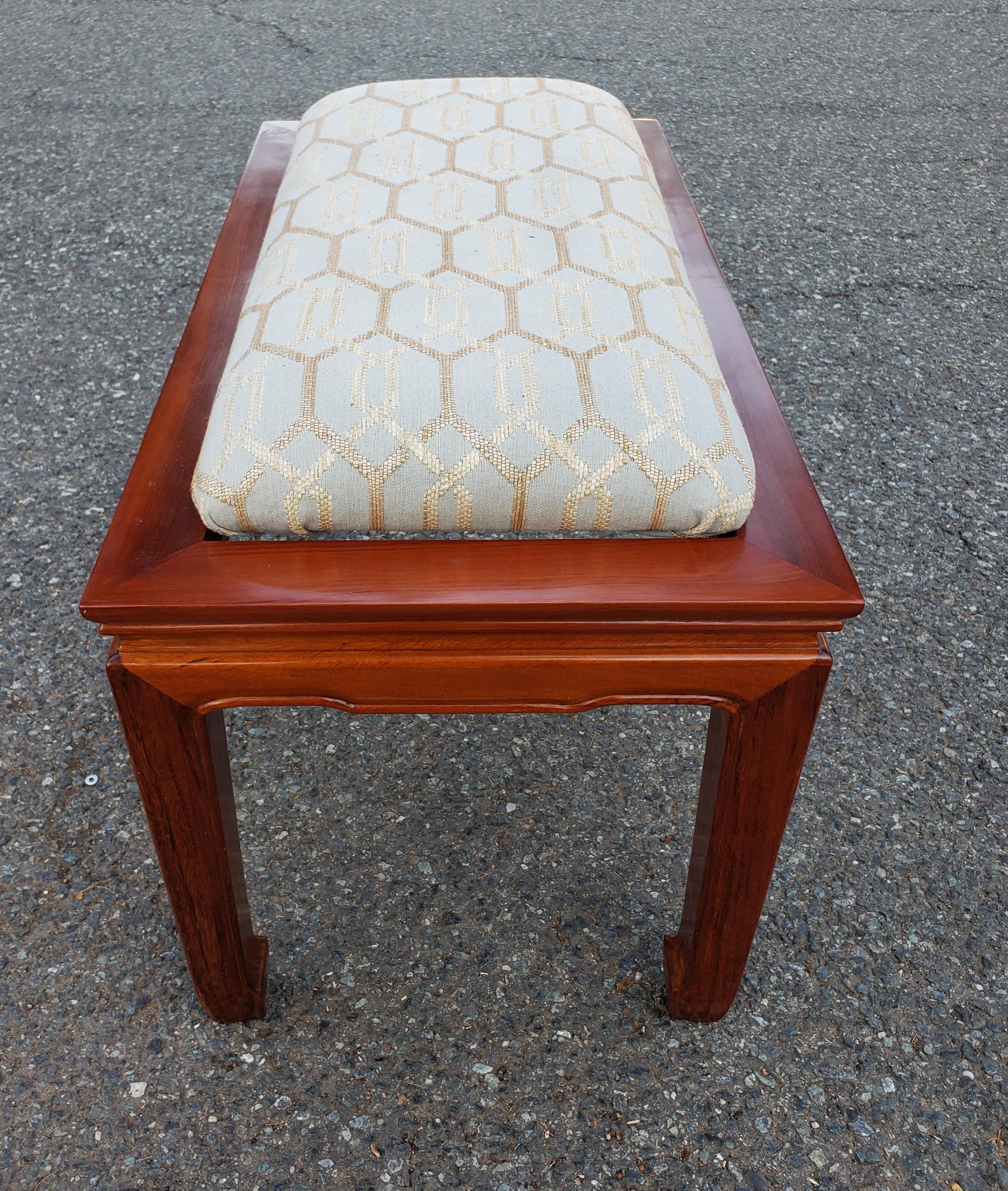 Asian Ming Style Rosewood Upholstered Bench For Sale 1