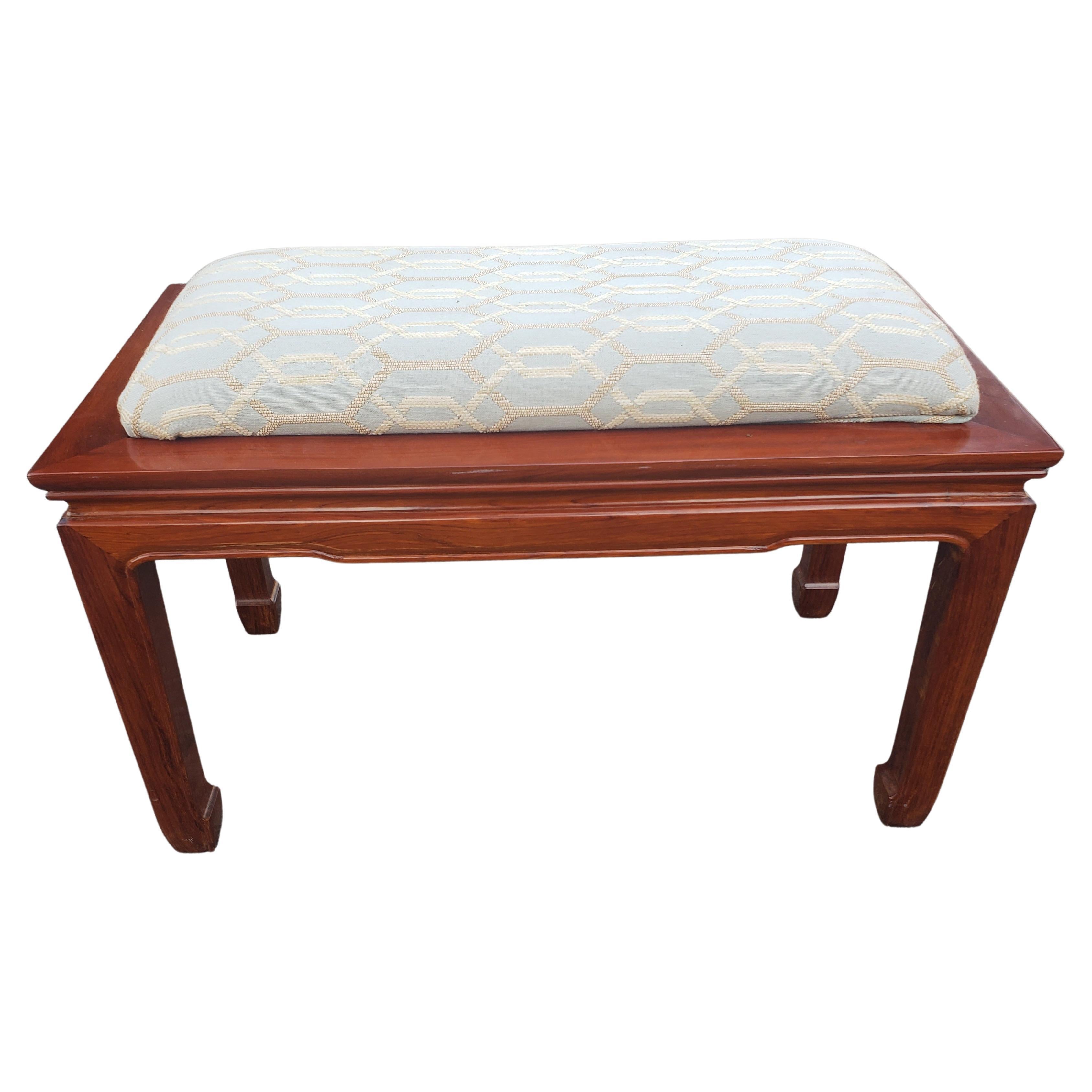 Asian Ming Style Rosewood Upholstered Bench For Sale