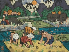 Asian Mixed Media & Water Pastel Painting - Unframed - Vietnam - Circa 1998