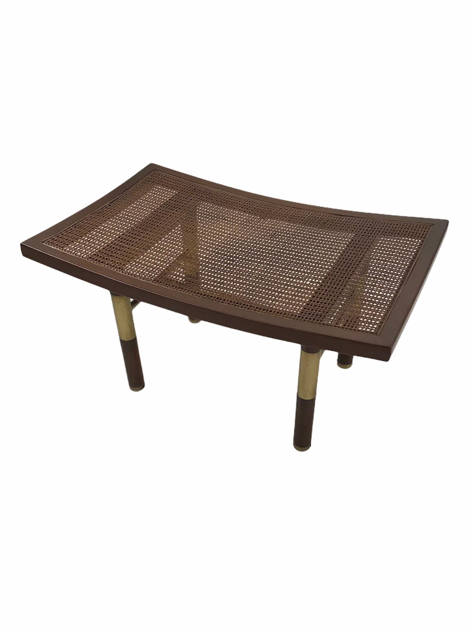 Mid-Century Modern Asian Modern 50s Michael Taylor for Baker Far East Collection Cane & Brass Bench