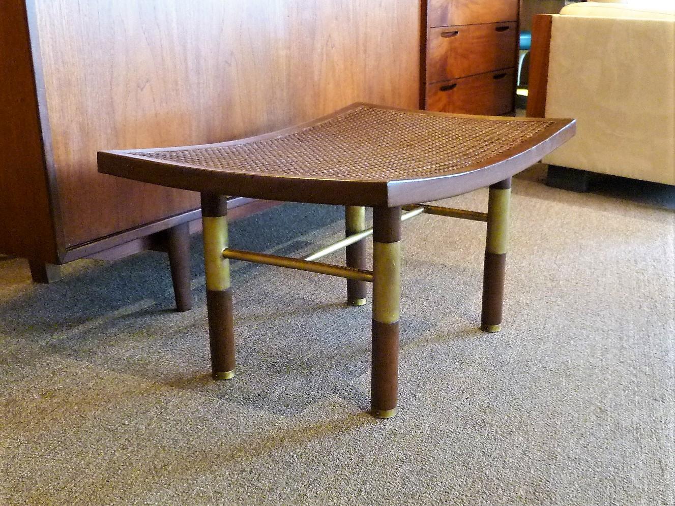 American Asian Modern 50s Michael Taylor for Baker Far East Collection Cane & Brass Bench