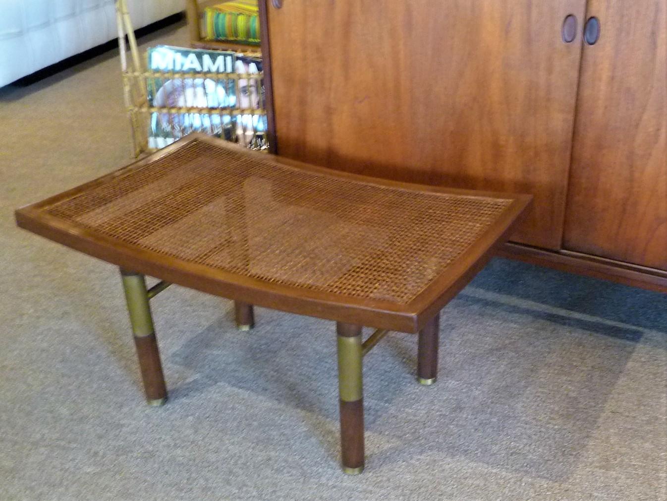 Asian Modern 50s Michael Taylor for Baker Far East Collection Cane & Brass Bench In Good Condition In Miami, FL