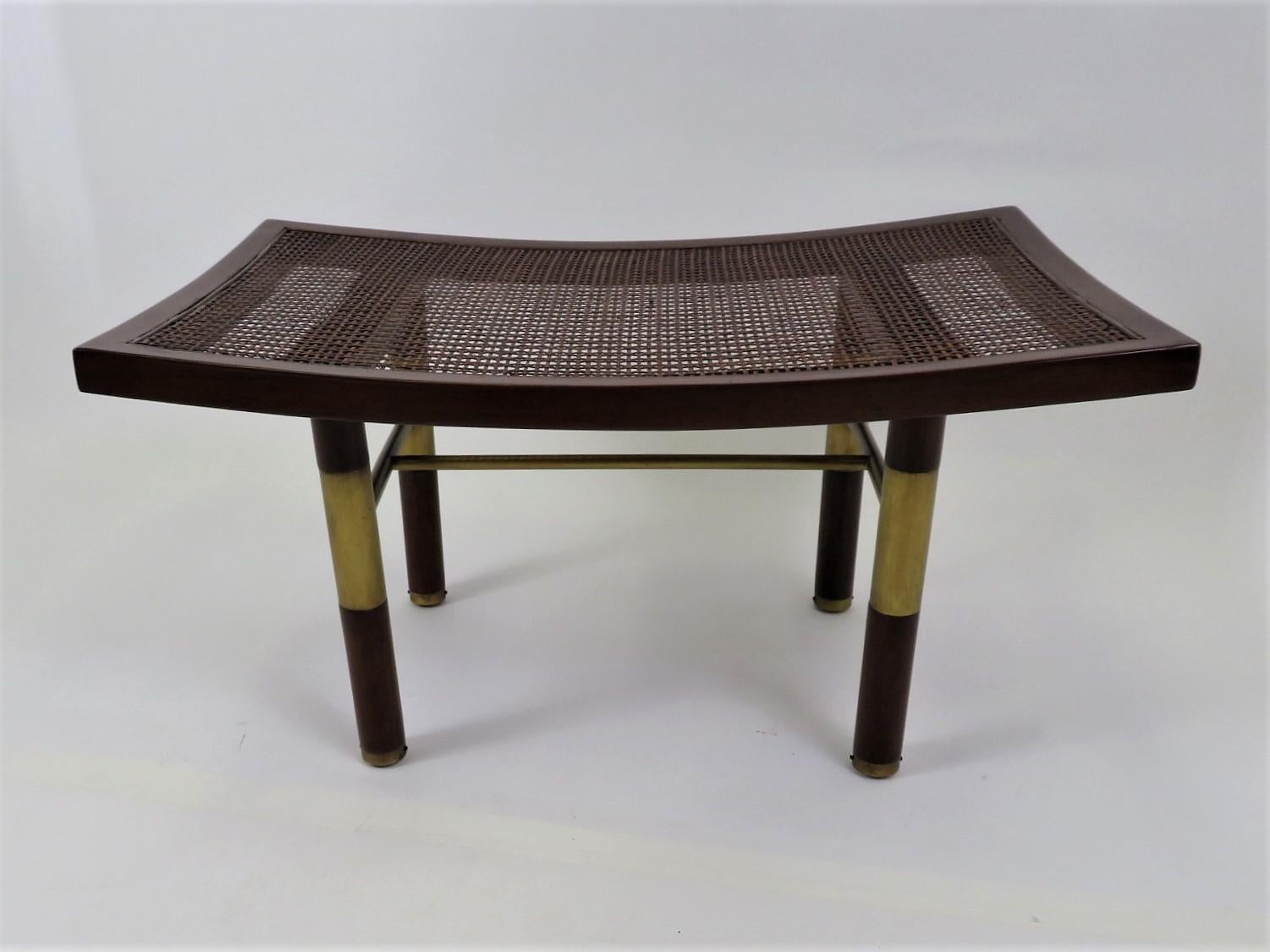 Mid-20th Century Asian Modern 50s Michael Taylor for Baker Far East Collection Cane & Brass Bench