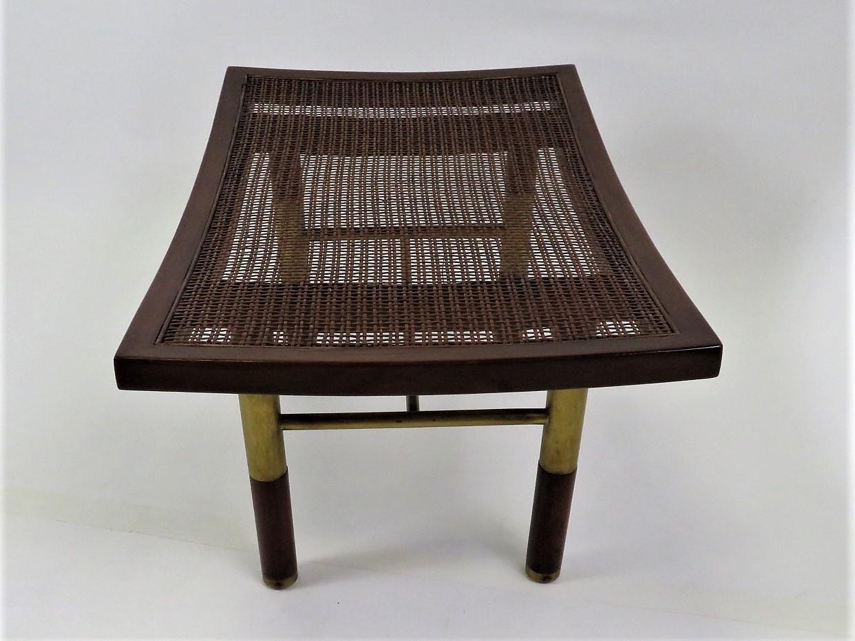 Asian Modern 50s Michael Taylor for Baker Far East Collection Cane & Brass Bench 1
