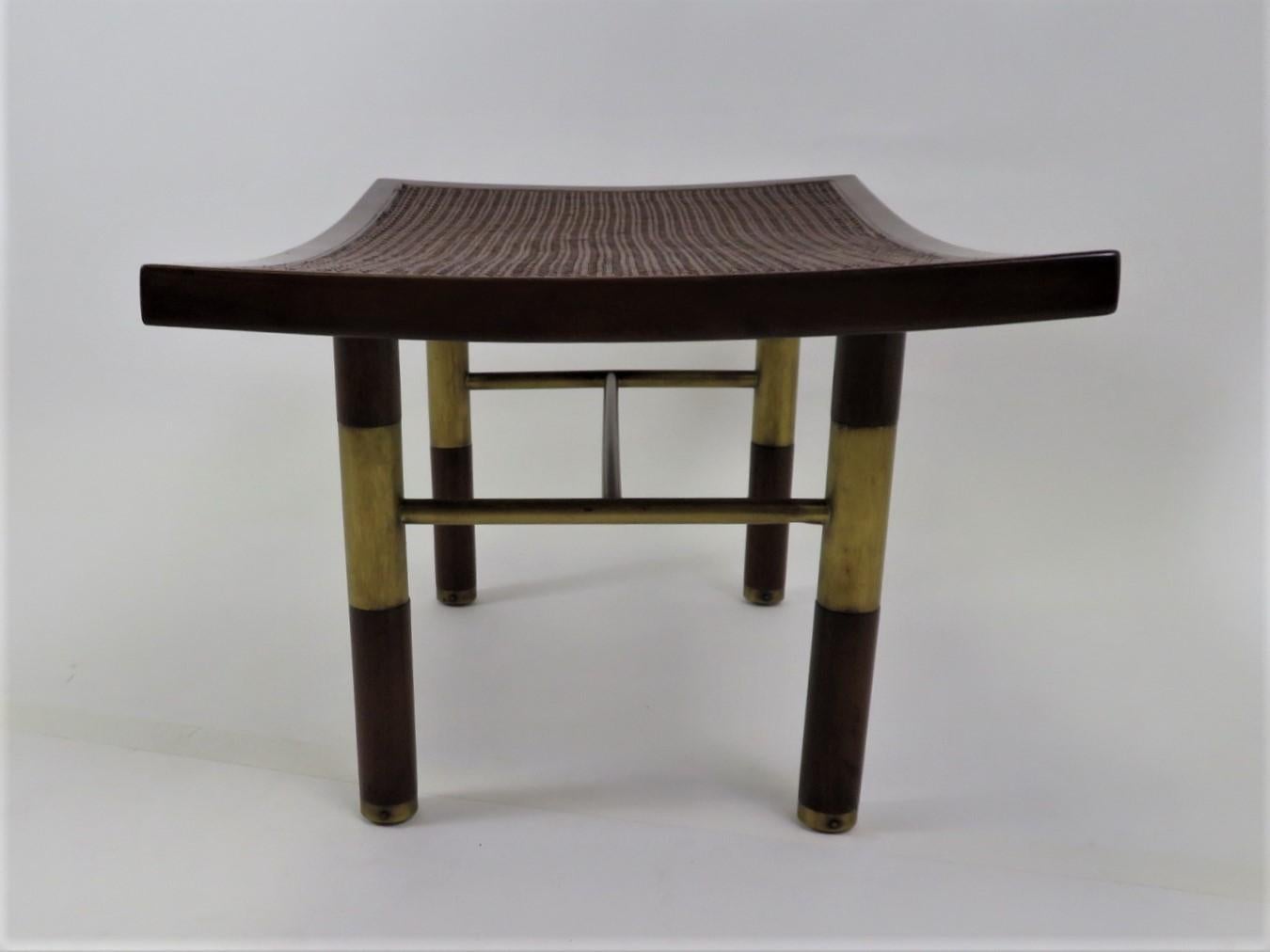 Asian Modern 50s Michael Taylor for Baker Far East Collection Cane & Brass Bench 2