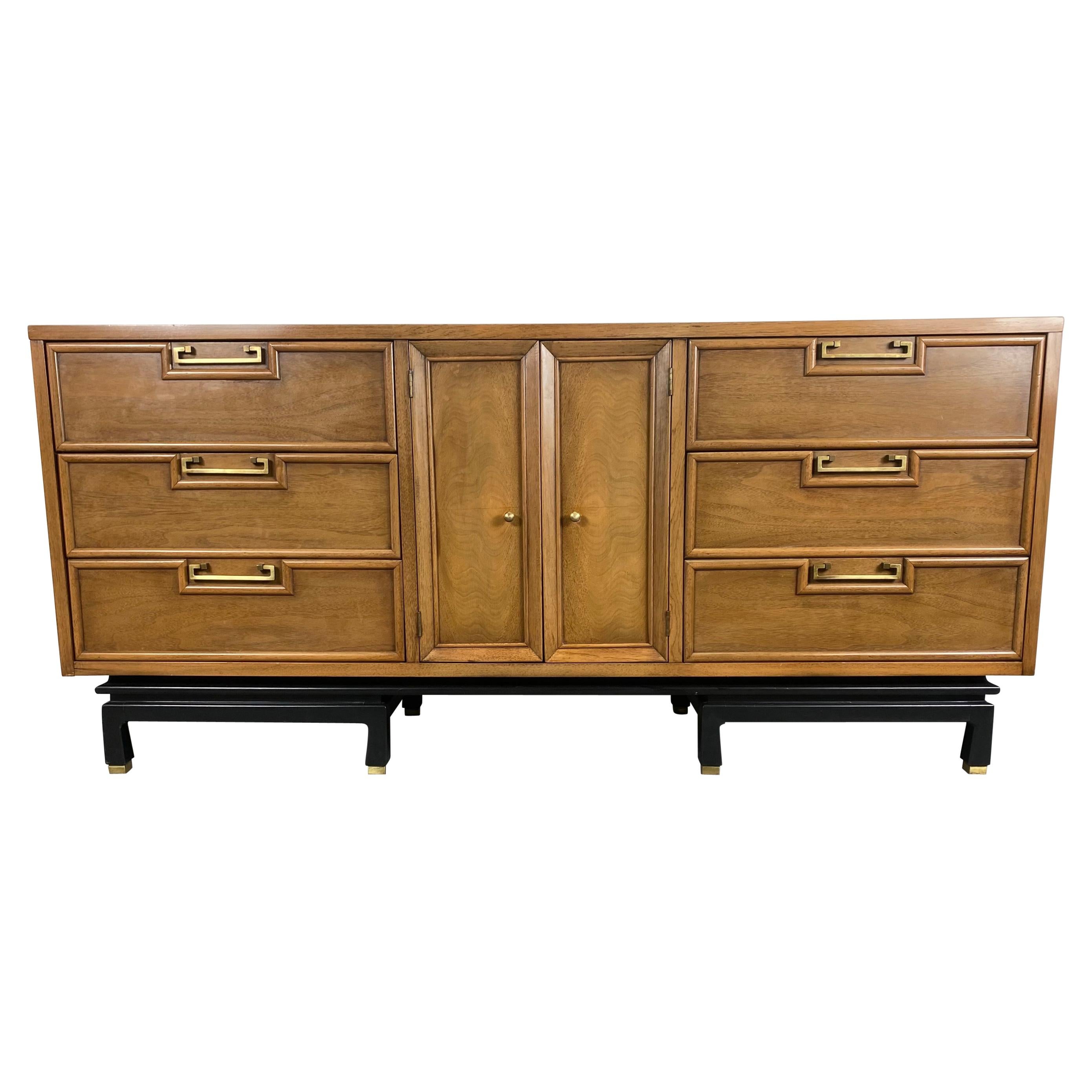 Asian Modern 9 Drawer Dresser, Mahogany / Brass American of Martinsville