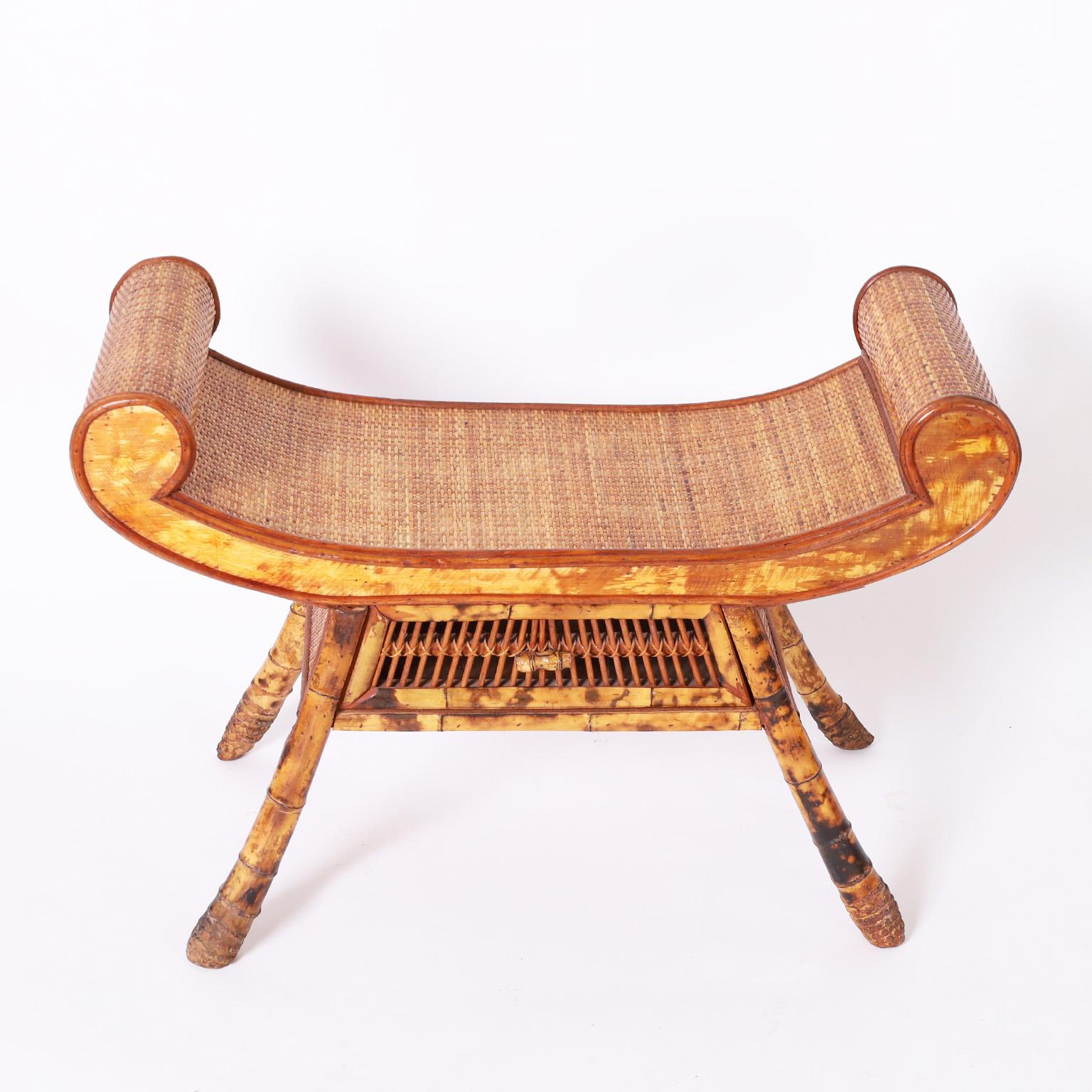 vintage bamboo bench