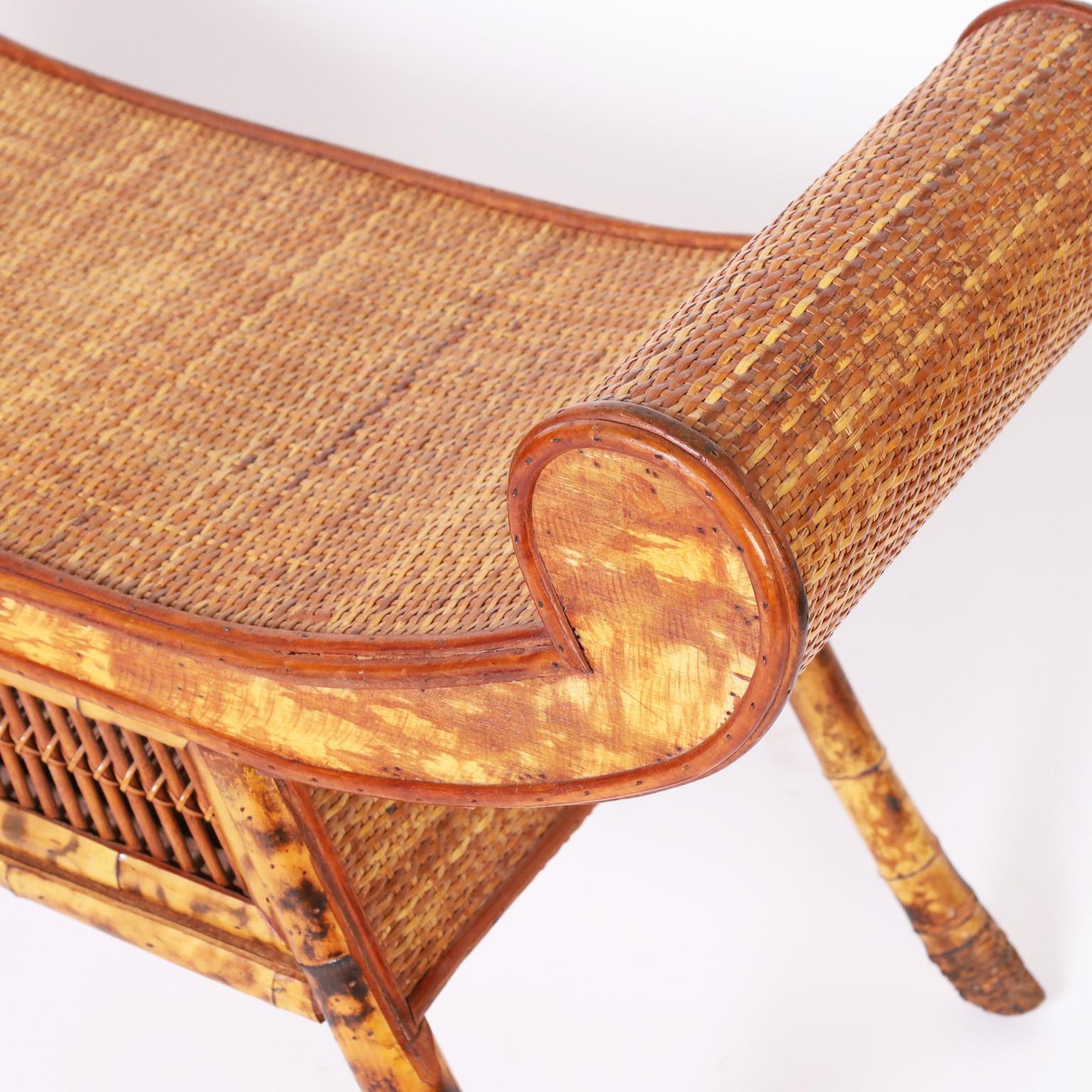 Asian Modern Bamboo and Grasscloth Bench 1