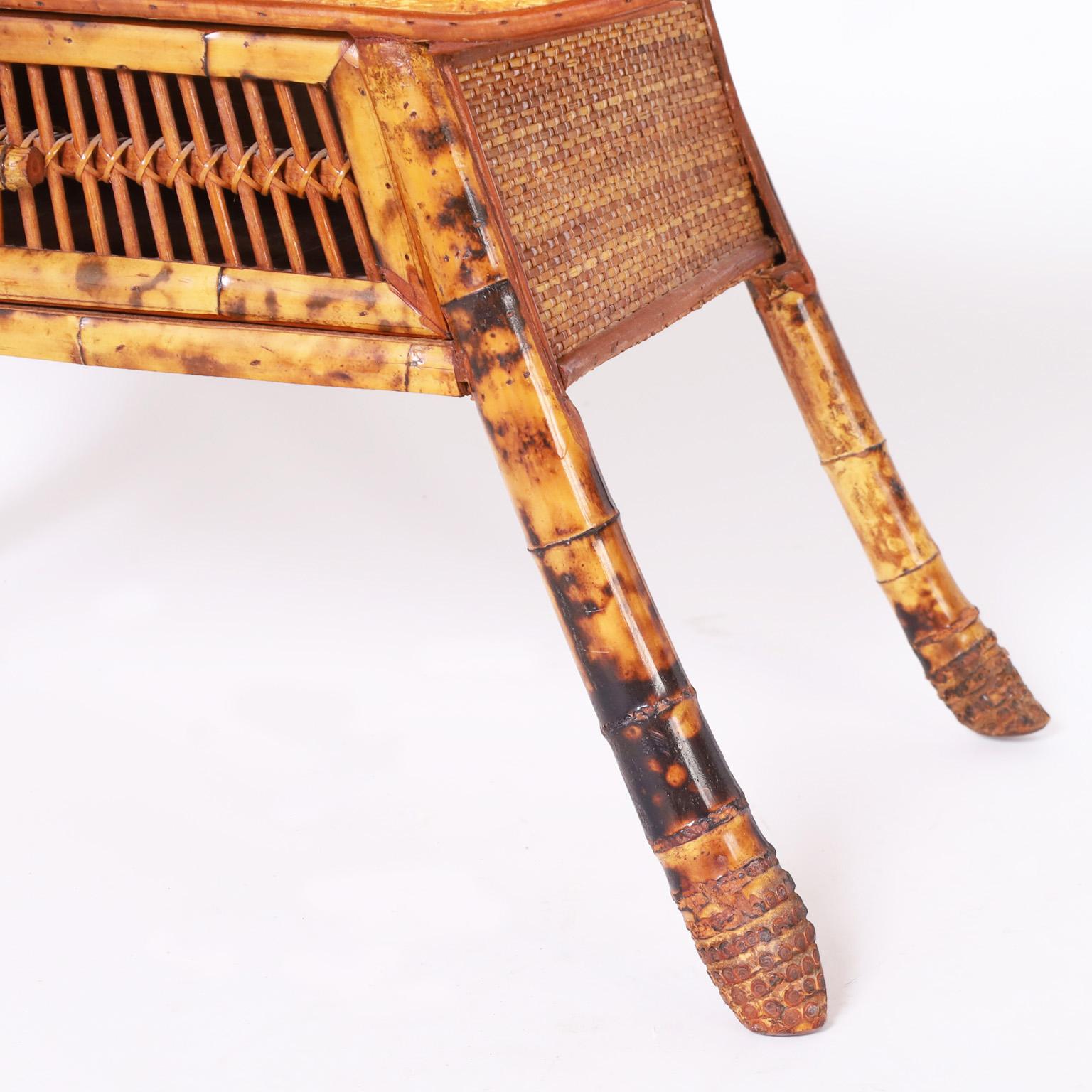 Asian Modern Bamboo and Grasscloth Bench 1