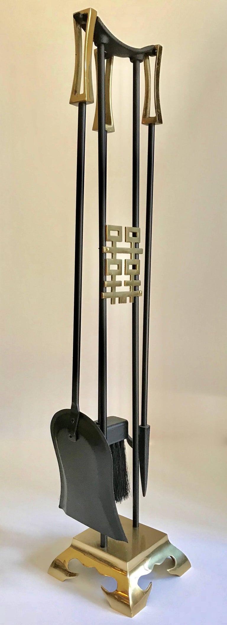 Asian Modern Brass and Iron Fireplace Tool Set at 1stDibs modern