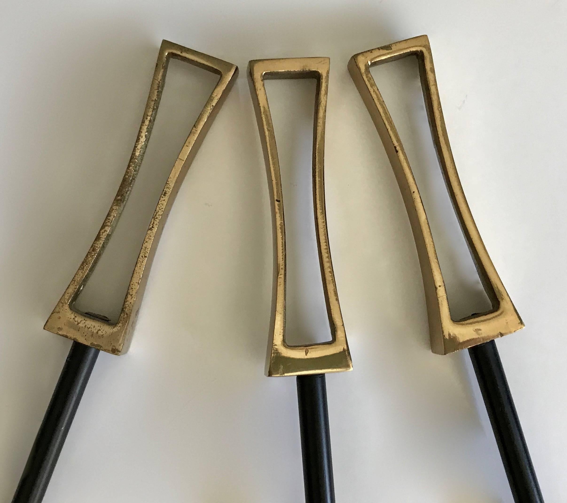 Mid-20th Century Asian Modern Brass and Iron Fireplace Tool Set
