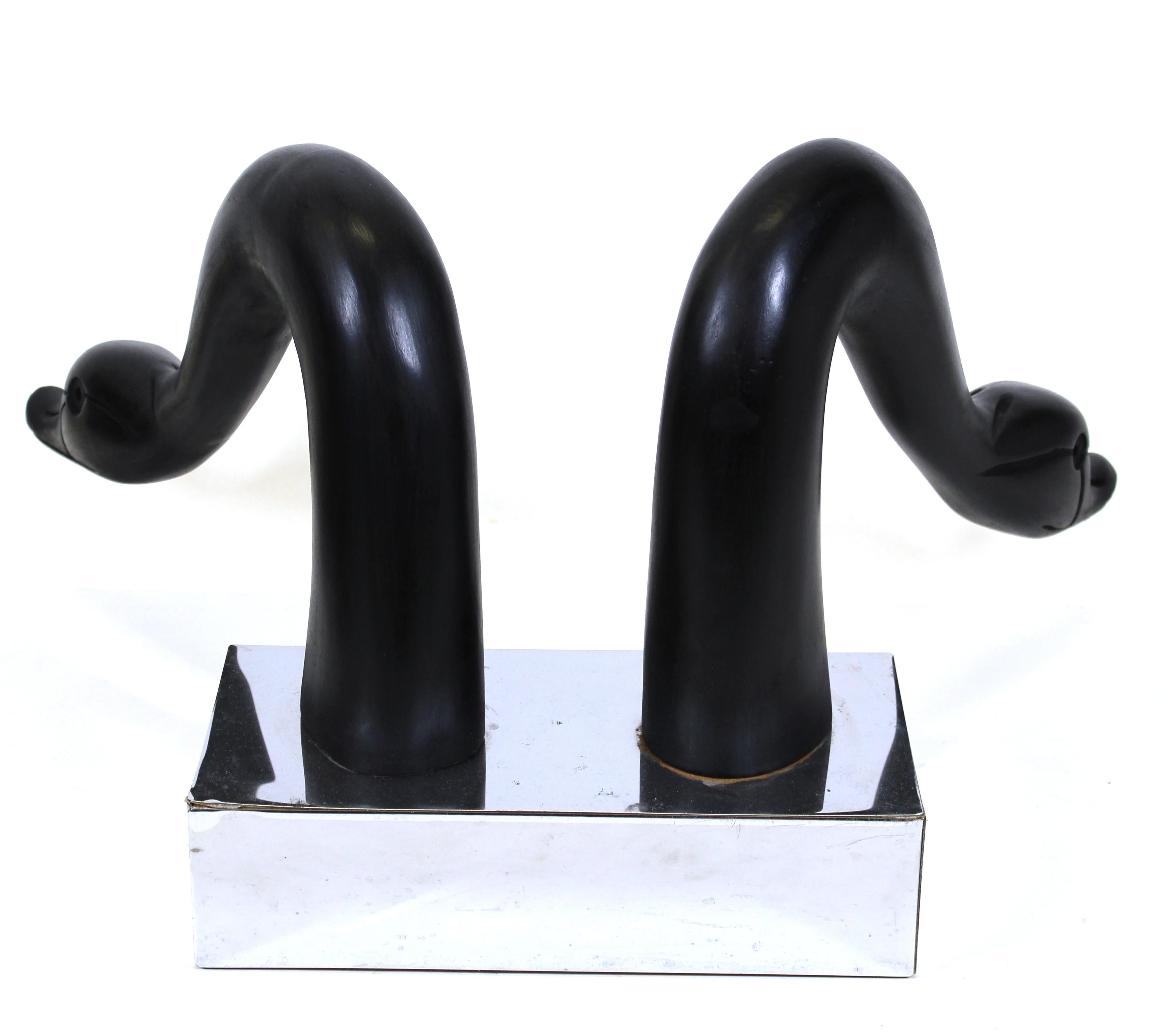 Asian Modern Ebonized Swan Head Sculpture For Sale 1
