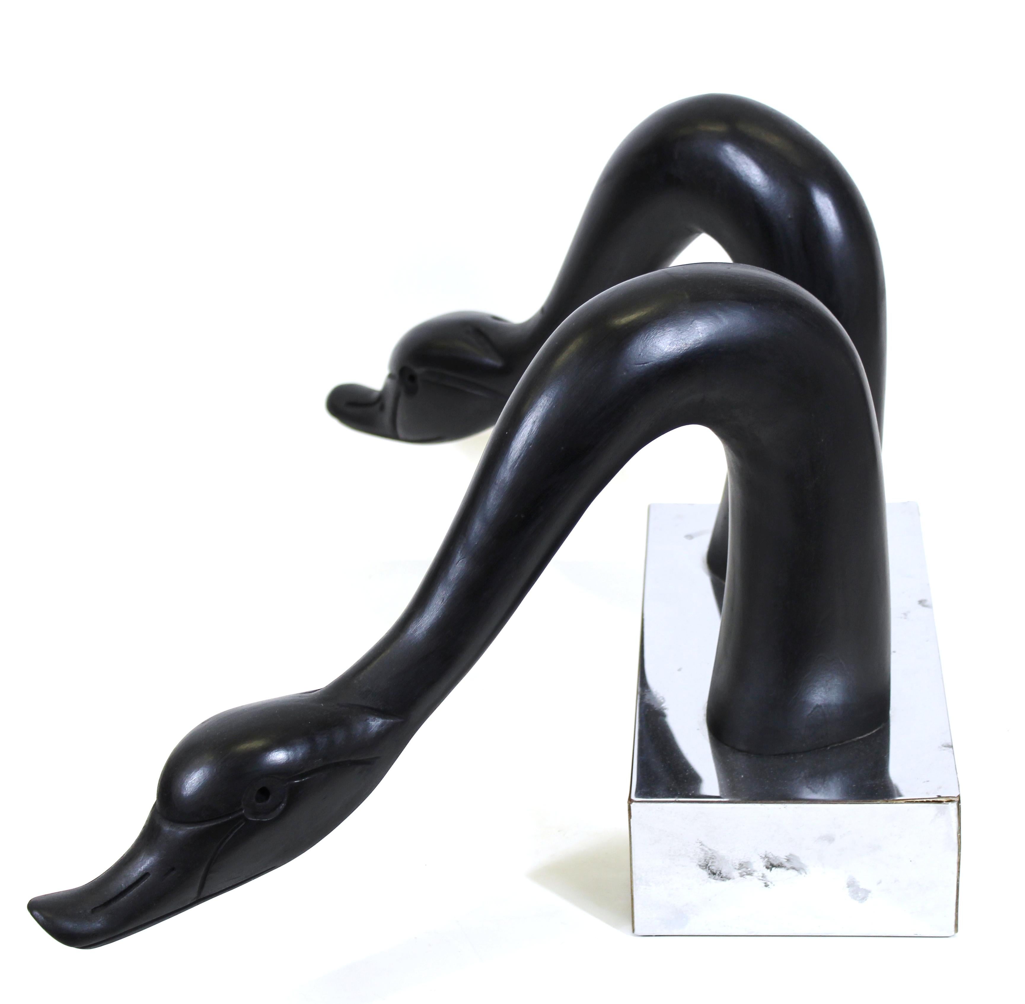 Asian Modern Ebonized Swan Head Sculpture For Sale 2