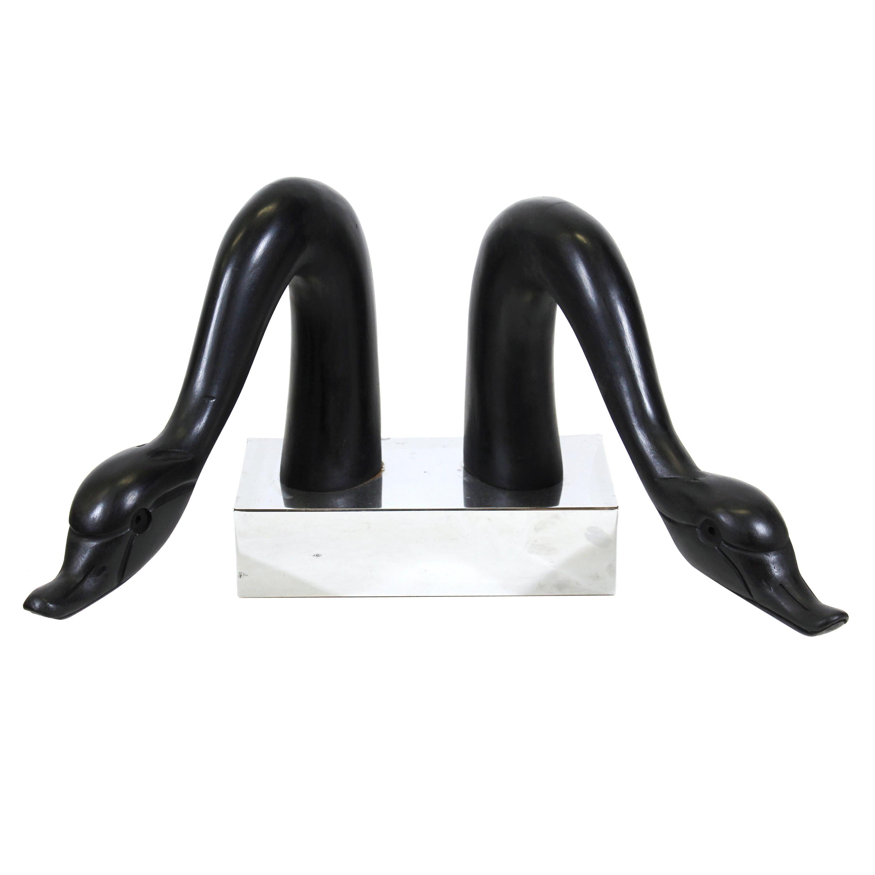 Asian Modern Ebonized Swan Head Sculpture For Sale