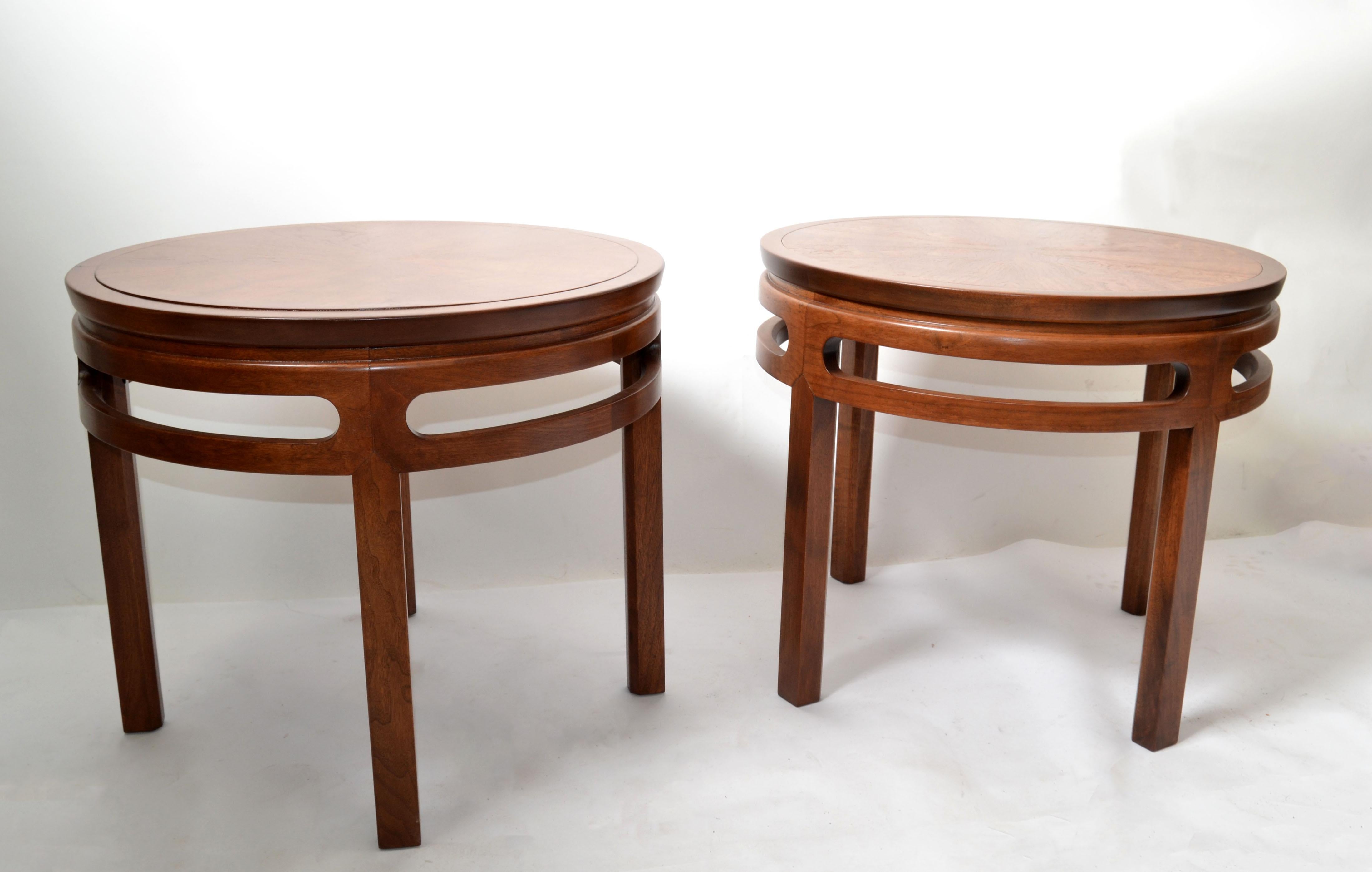 Chinese Export Asian Modern Far East Collection Round Table Michael Taylor Baker Furniture Pair For Sale