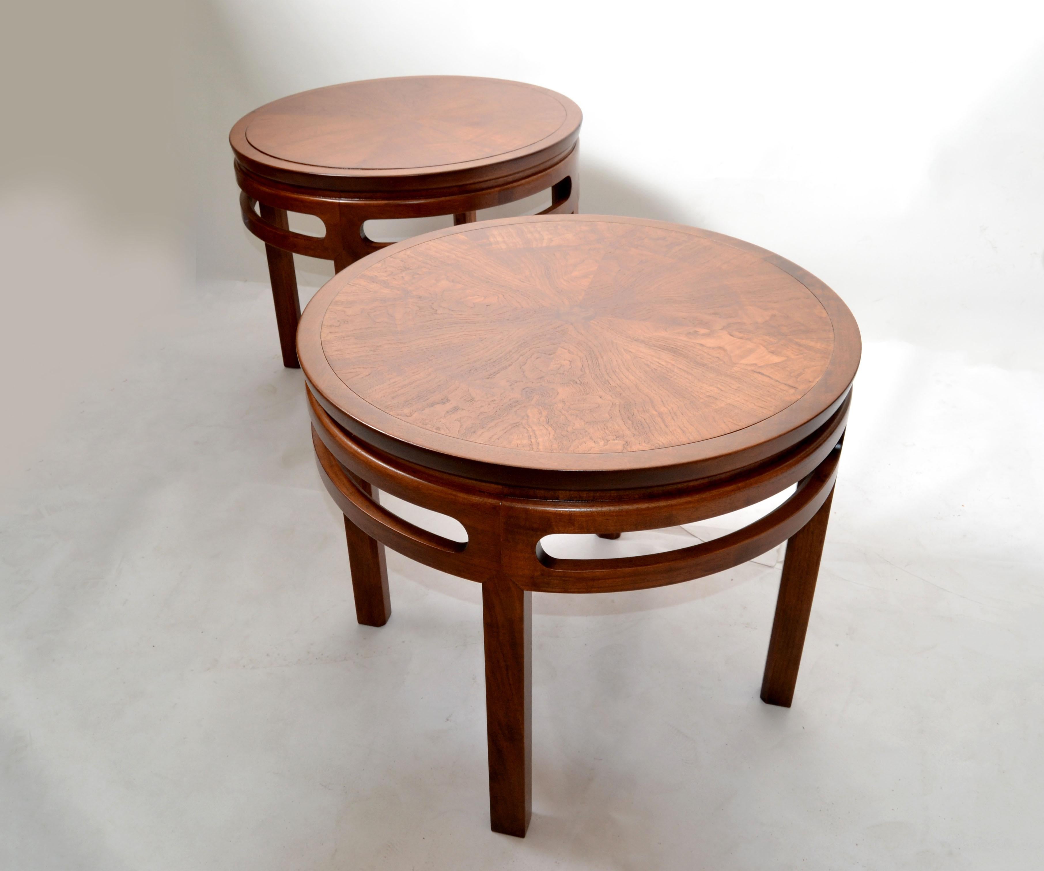 Hand-Crafted Asian Modern Far East Collection Round Table Michael Taylor Baker Furniture Pair For Sale
