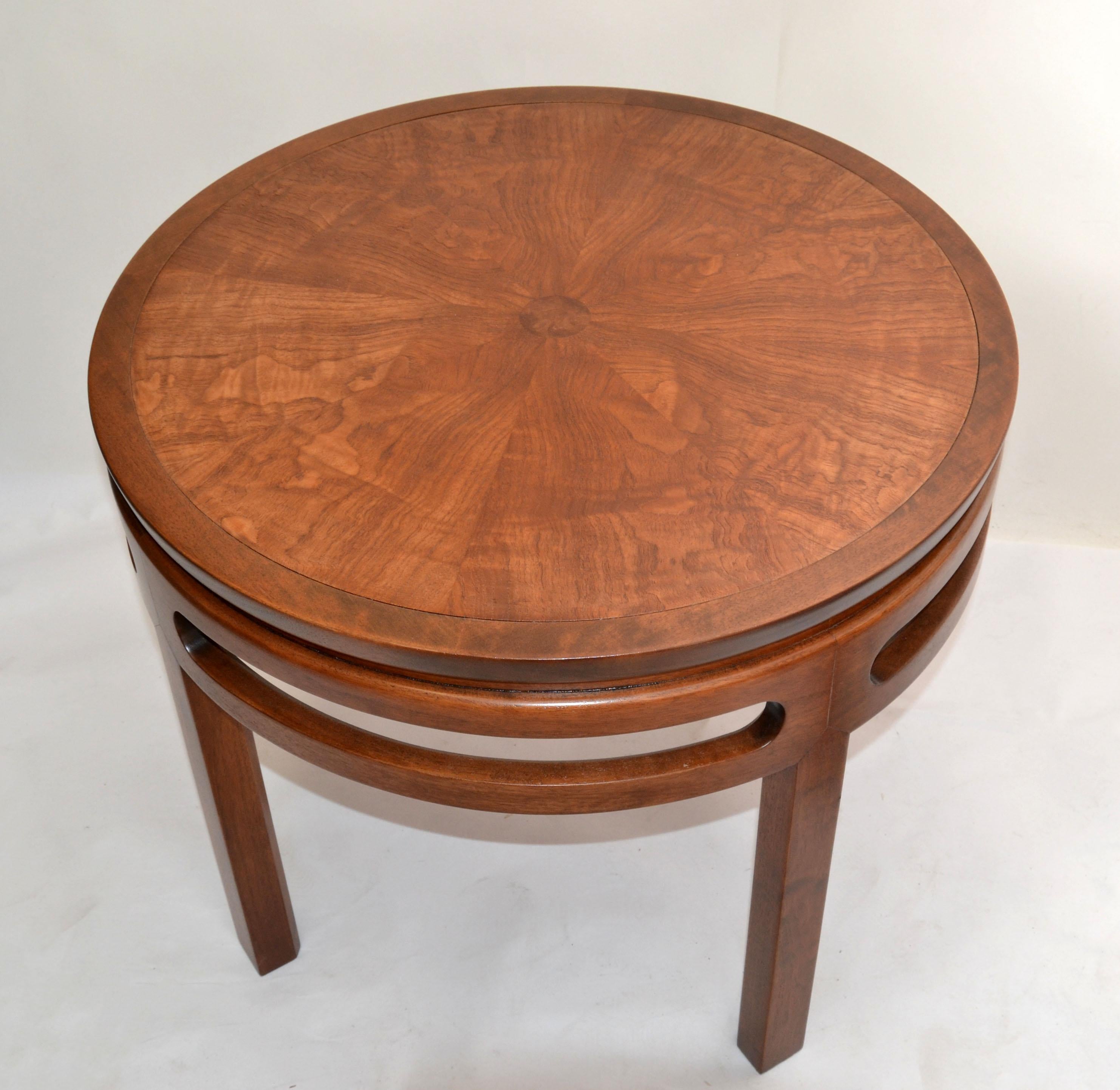 Walnut Asian Modern Far East Collection Round Table Michael Taylor Baker Furniture Pair For Sale