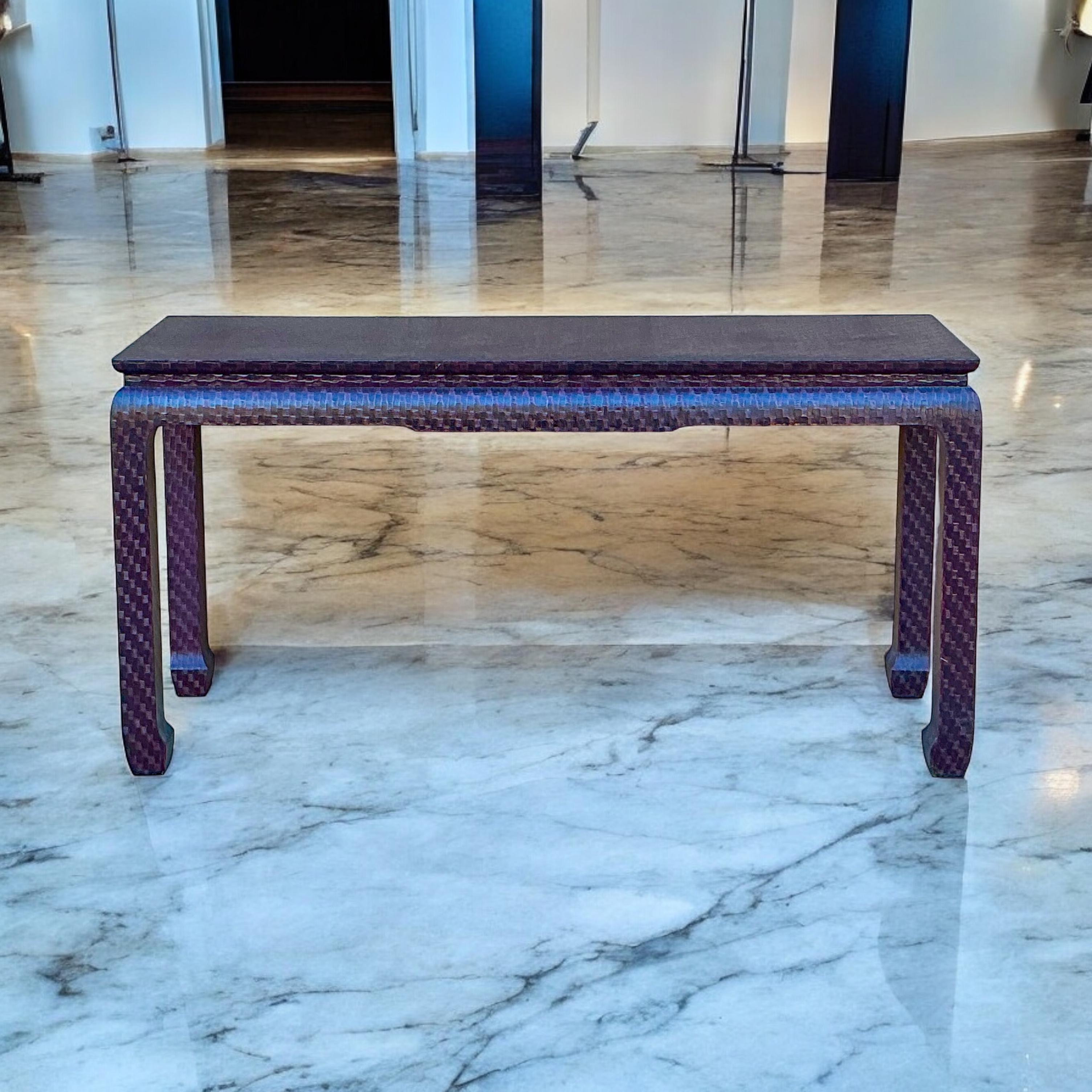 Asian Modern Grasscloth Wrapped Ming Style Console Tables Att. Baker Furn. -Pair For Sale 1