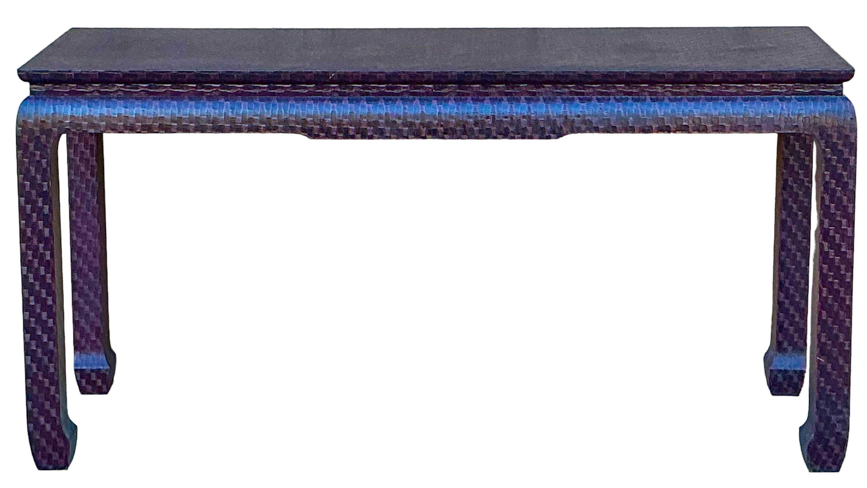 Asian Modern Grasscloth Wrapped Ming Style Console Tables Att. Baker Furn. -Pair For Sale 3