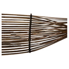 Asian Modern Handmade Willow and Cane Canoe Basket with Handle