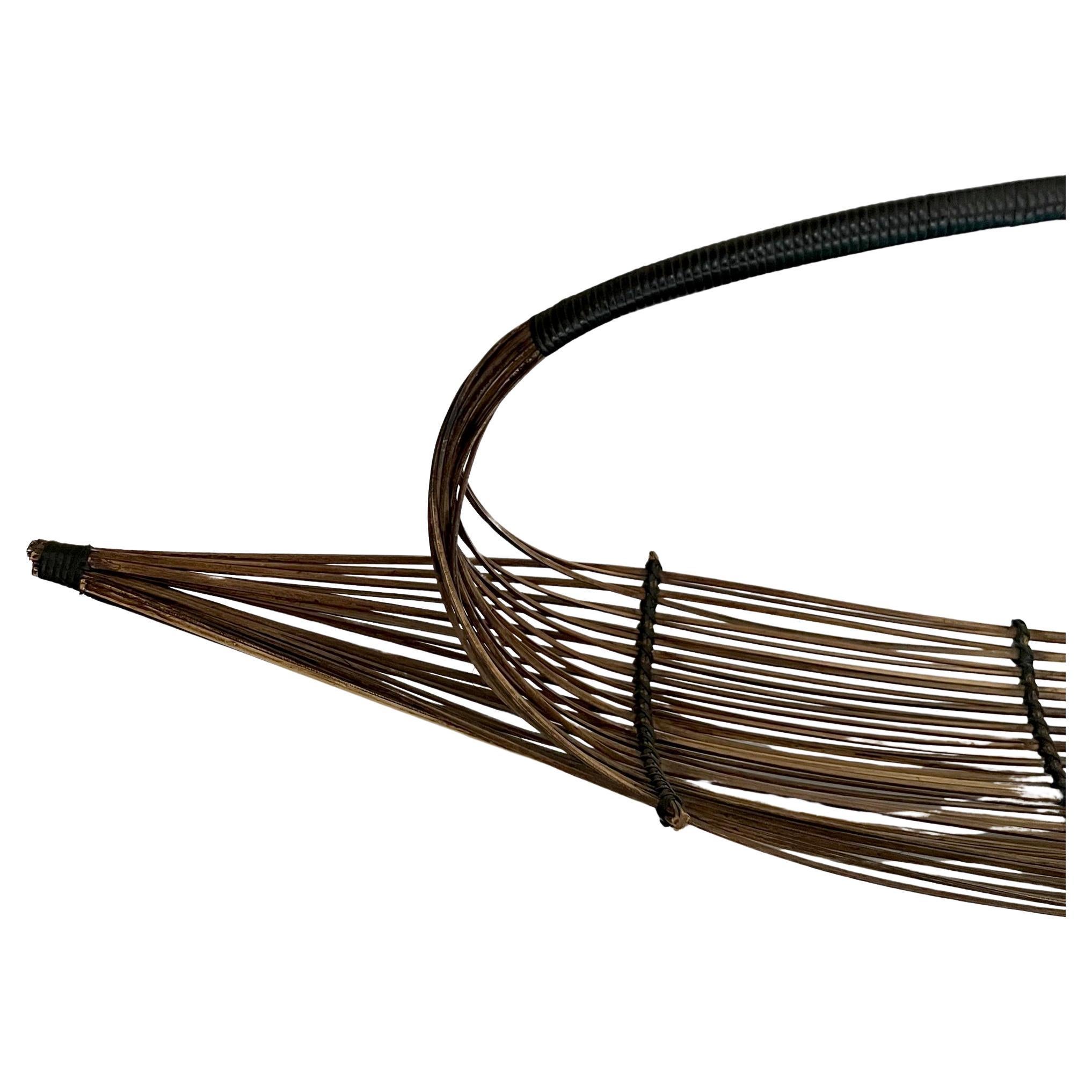 Mid-Century Modern Asian Modern Handmade Willow and Cane Canoe Basket with Handle For Sale