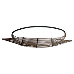 Retro Asian Modern Handmade Willow and Cane Canoe Basket with Handle