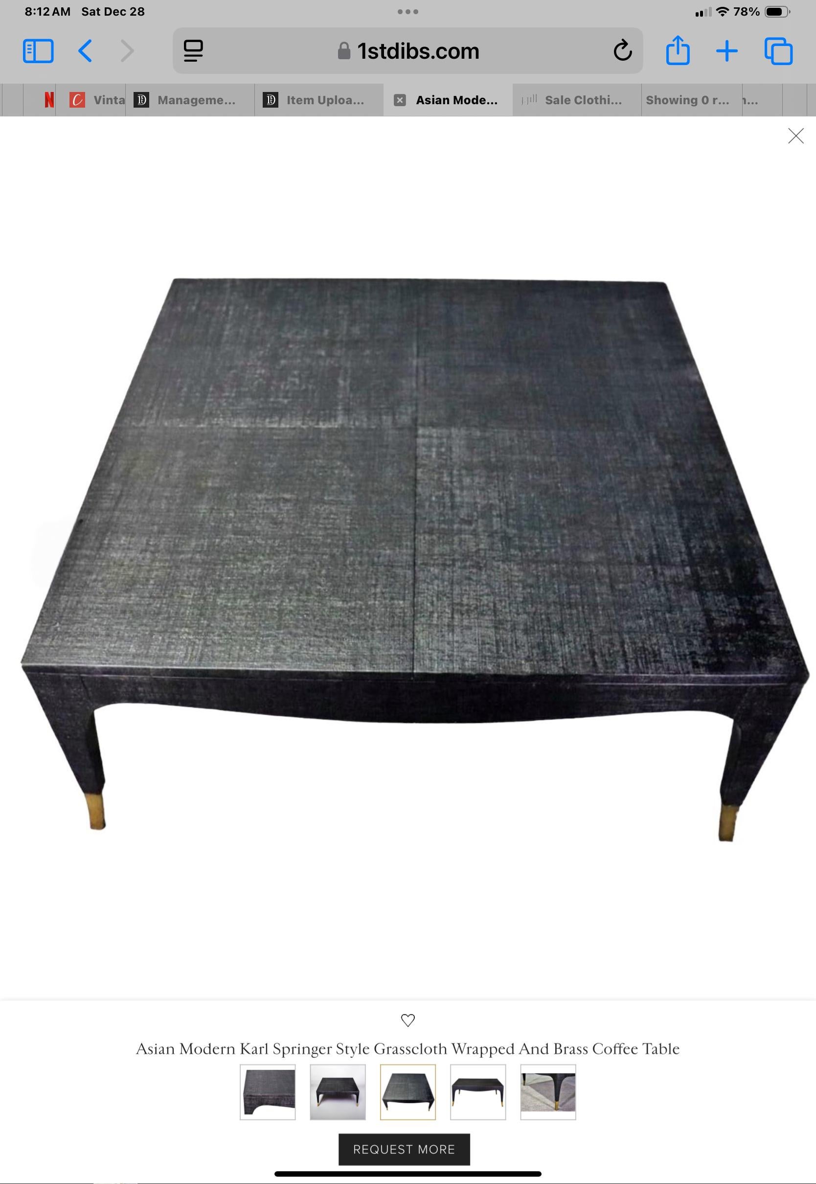 American Asian Modern Karl Springer Style Grasscloth Wrapped And Brass Coffee Table
