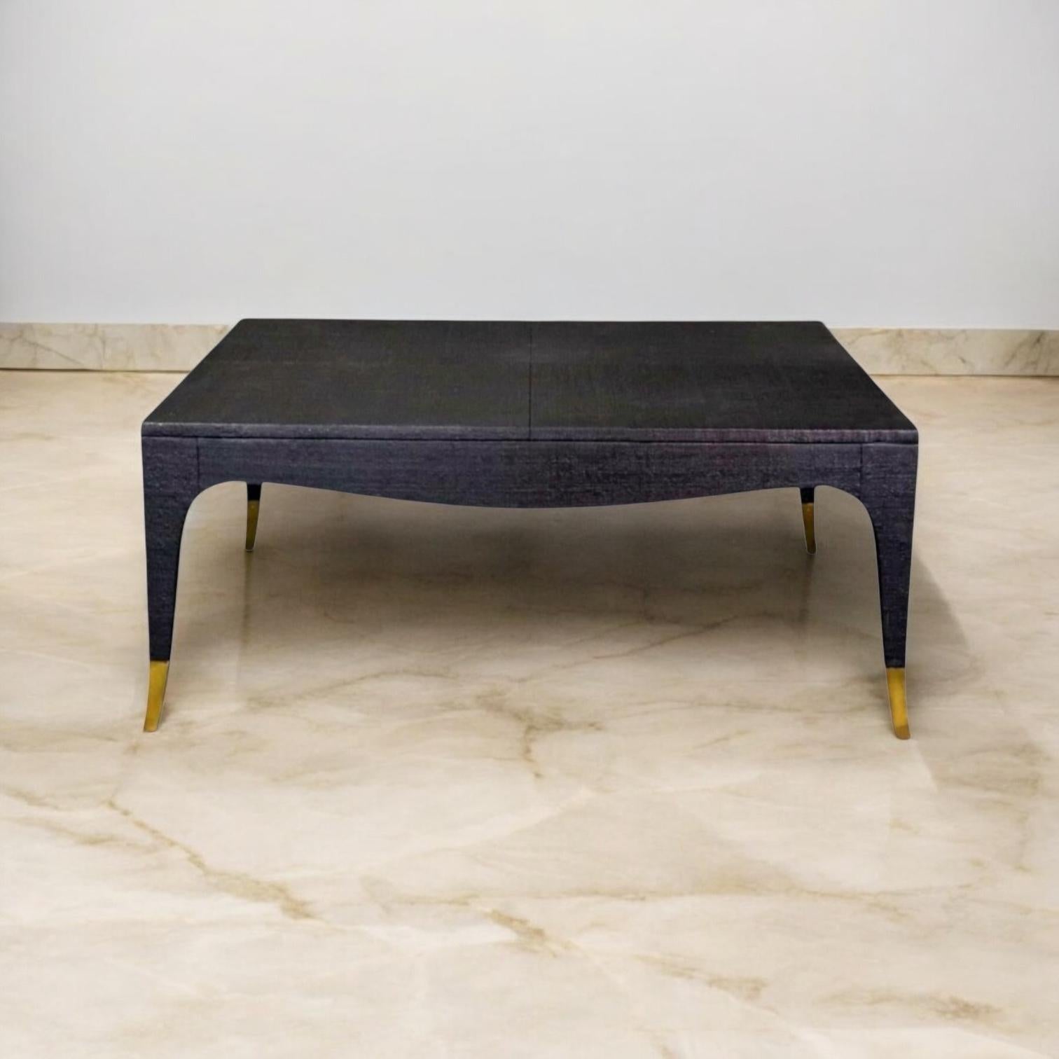 20th Century Asian Modern Karl Springer Style Grasscloth Wrapped And Brass Coffee Table