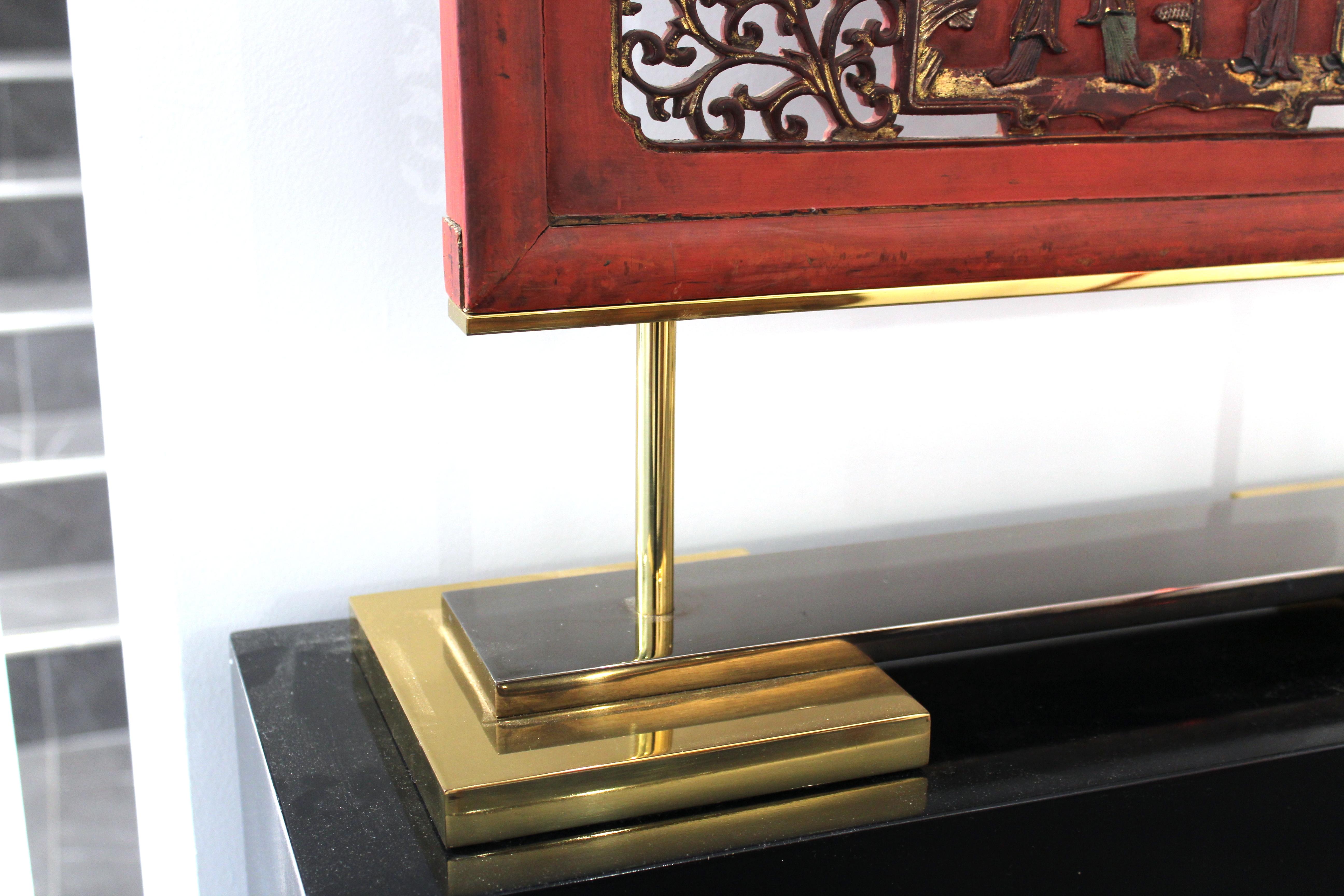 Asian Modern Lacquer Screen Element Mounted on Stand Attributed to Karl Springer 7