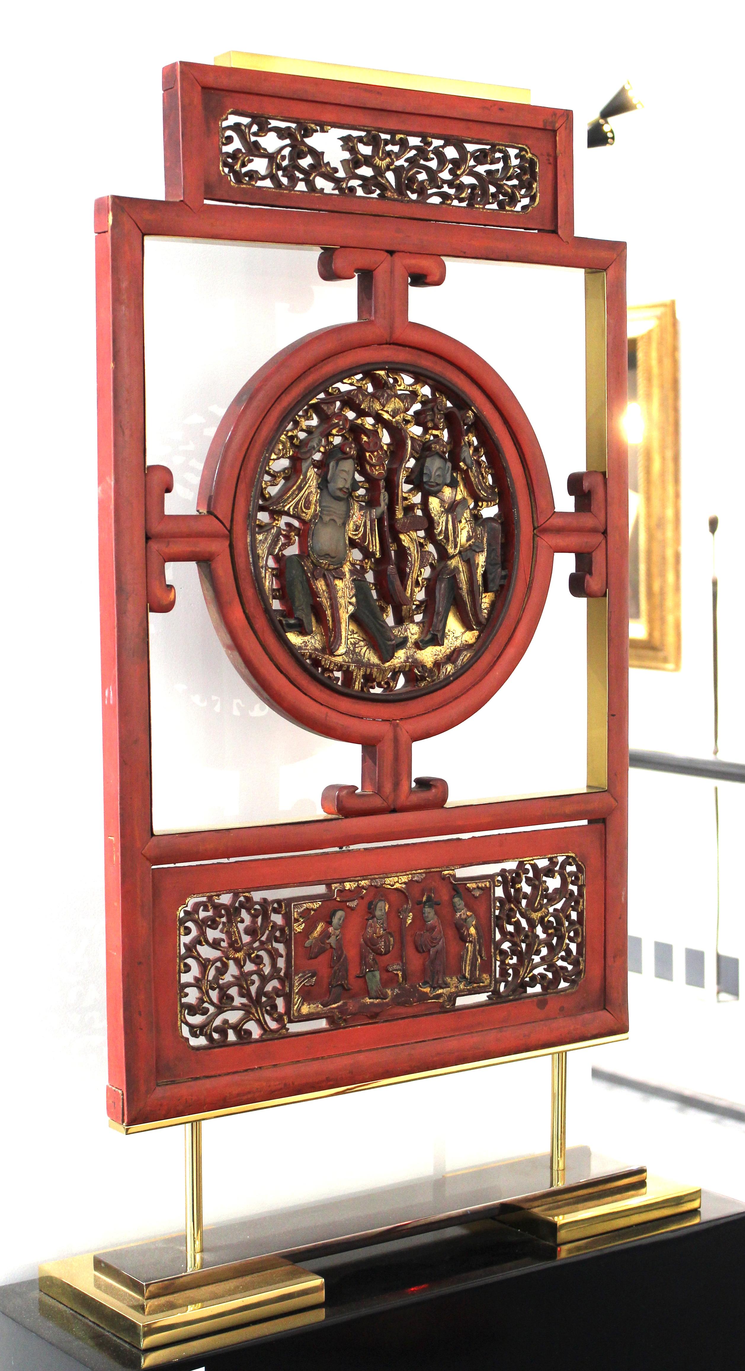 Late 20th Century Asian Modern Lacquer Screen Element Mounted on Stand Attributed to Karl Springer