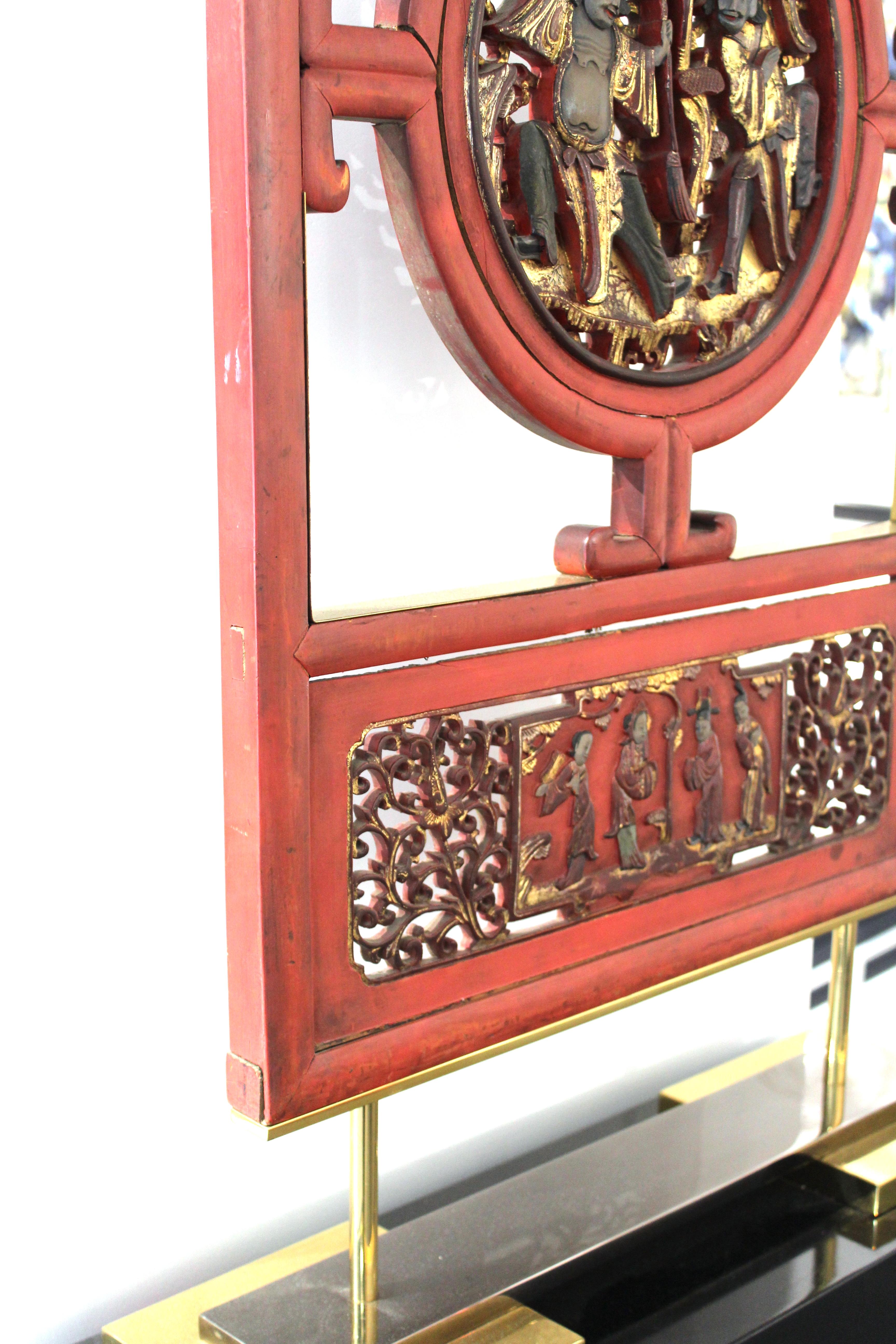 Metal Asian Modern Lacquer Screen Element Mounted on Stand Attributed to Karl Springer