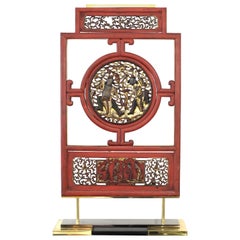 Asian Modern Lacquer Screen Element Mounted on Stand Attributed to Karl Springer